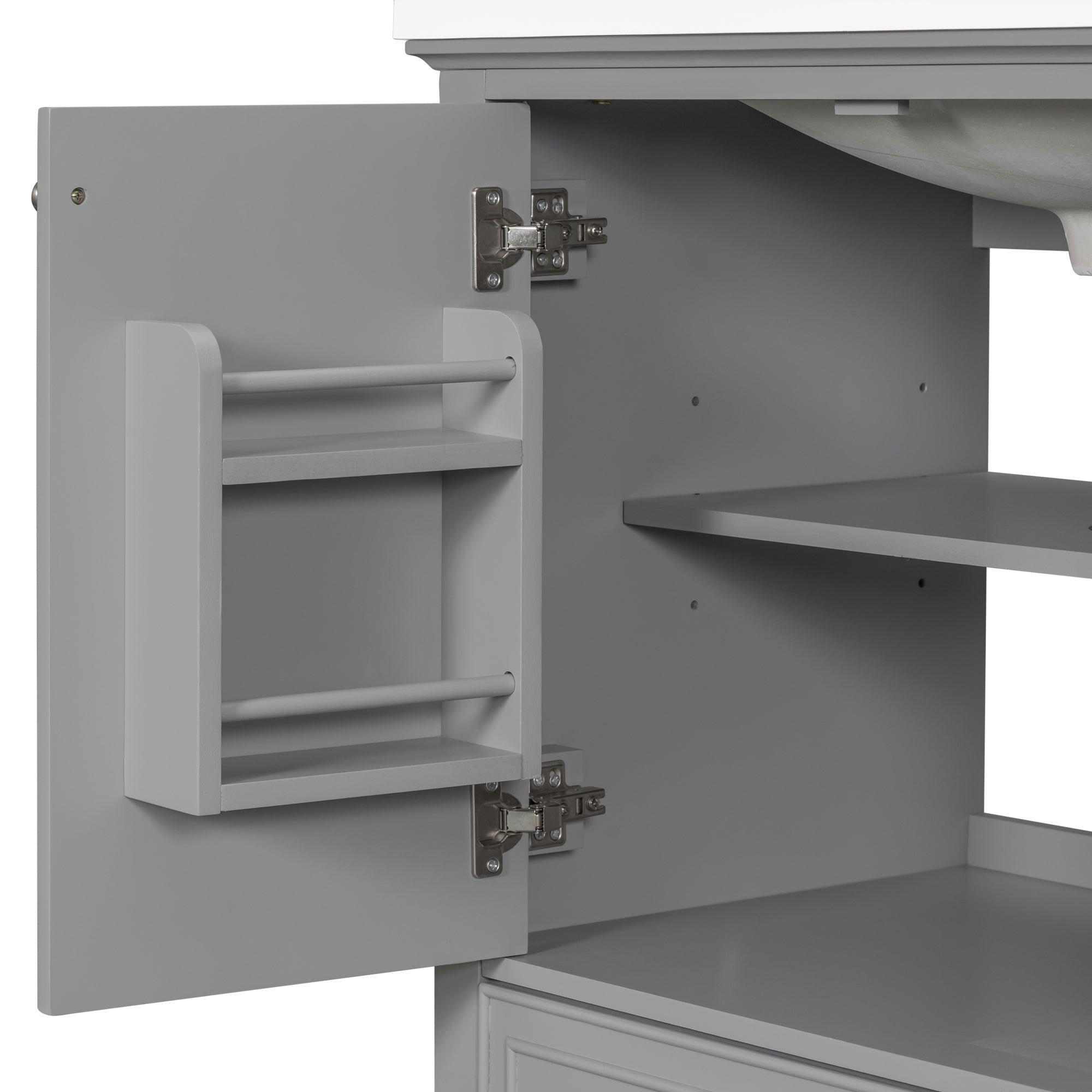 34.8" Tall Solid Wood with MDF 2-Door Freestanding with Basin