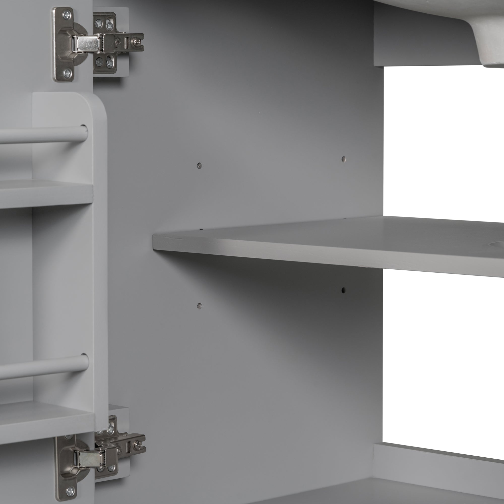 34.8" Tall Solid Wood+MDF 2-door Freestanding in Grey with Ceramic Basin