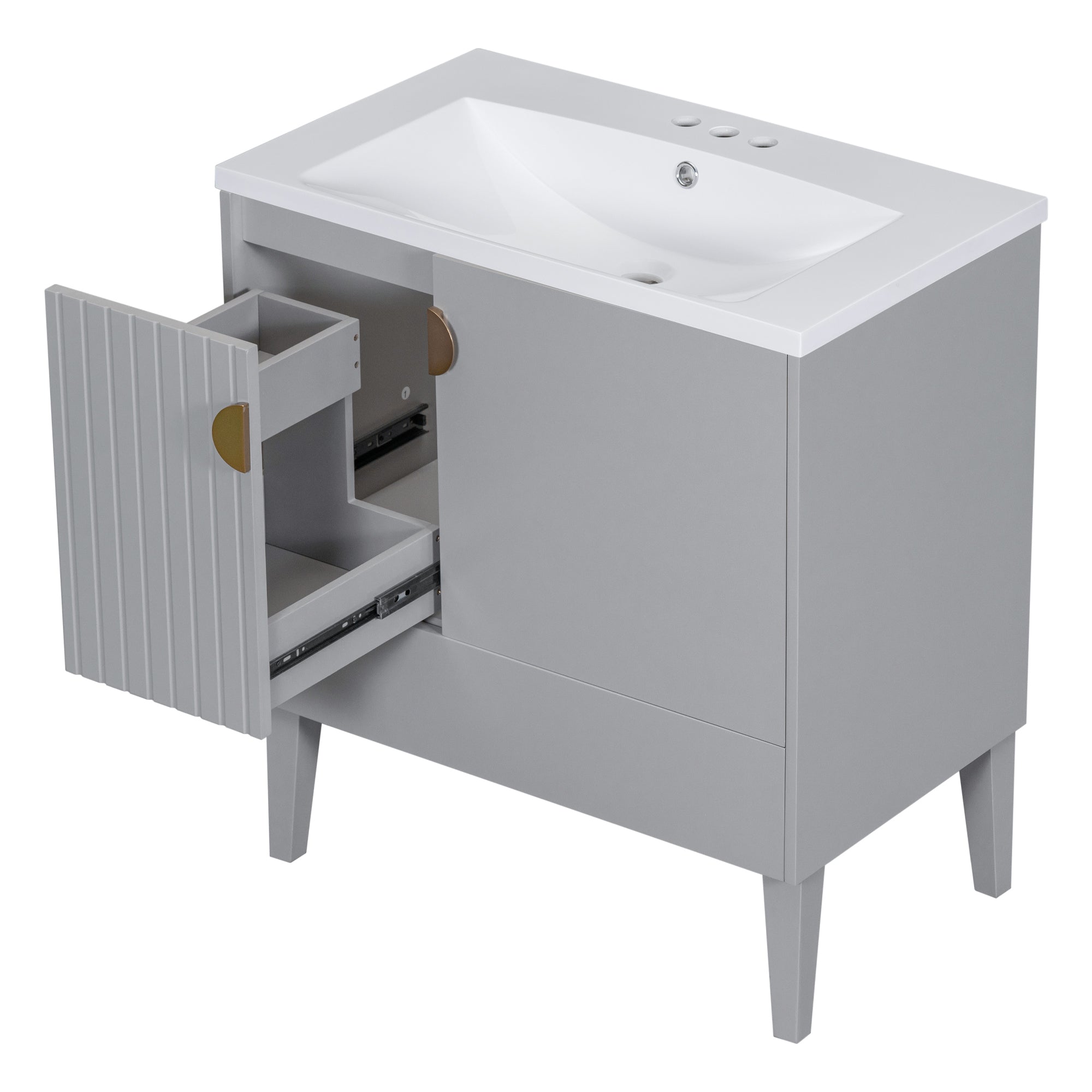 30 Inch Freestanding Bathroom Vanity Set in Green with Drawer and Ceramic Sink