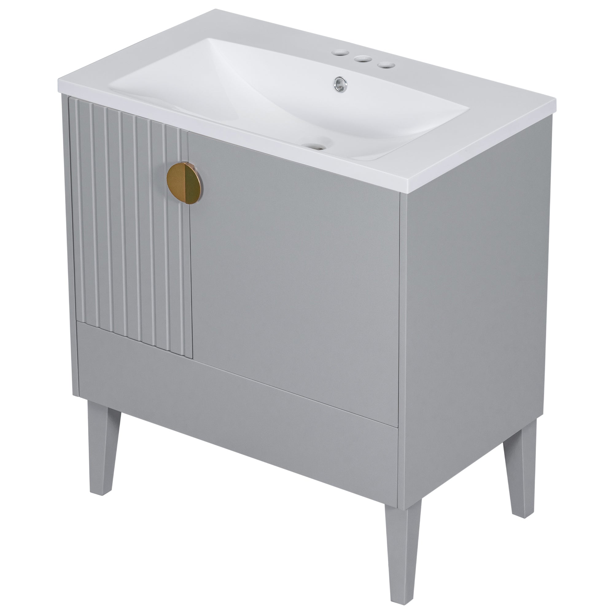 30 Inch Freestanding Bathroom Vanity Set in Green with Drawer and Ceramic Sink
