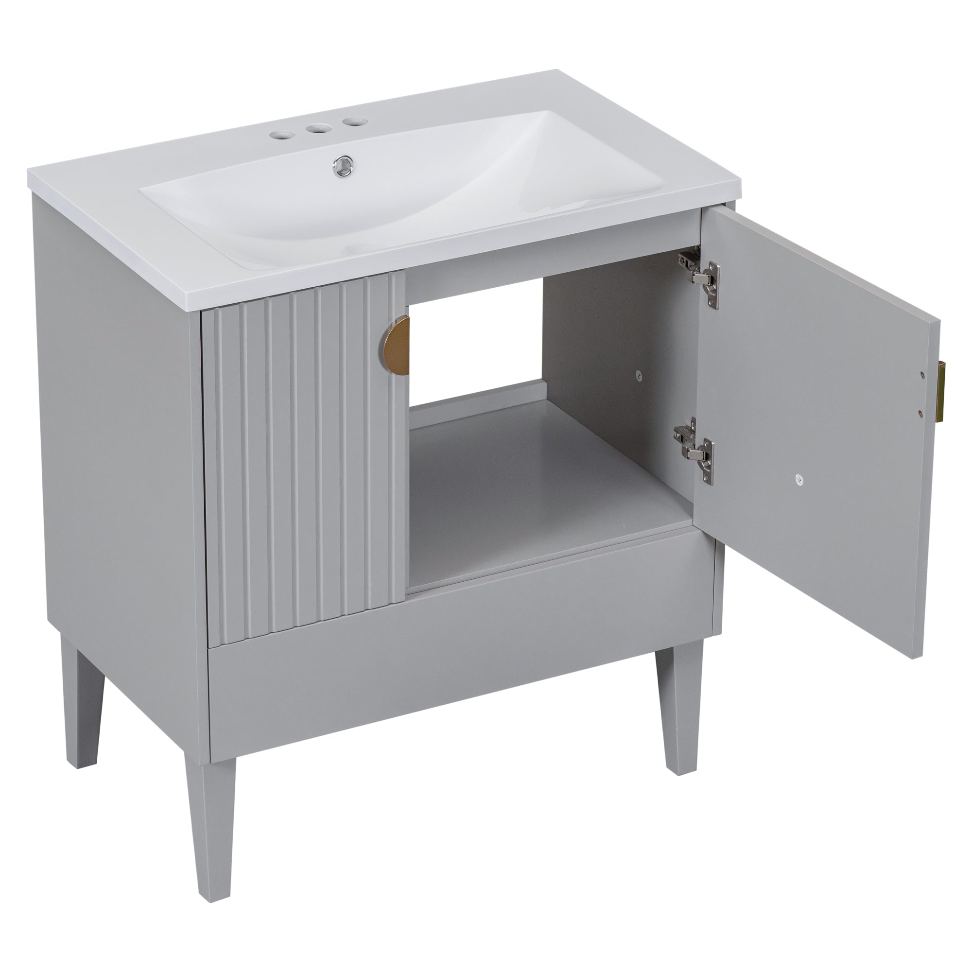 30 Inch Freestanding Bathroom Vanity Set in Green with Drawer and Ceramic Sink