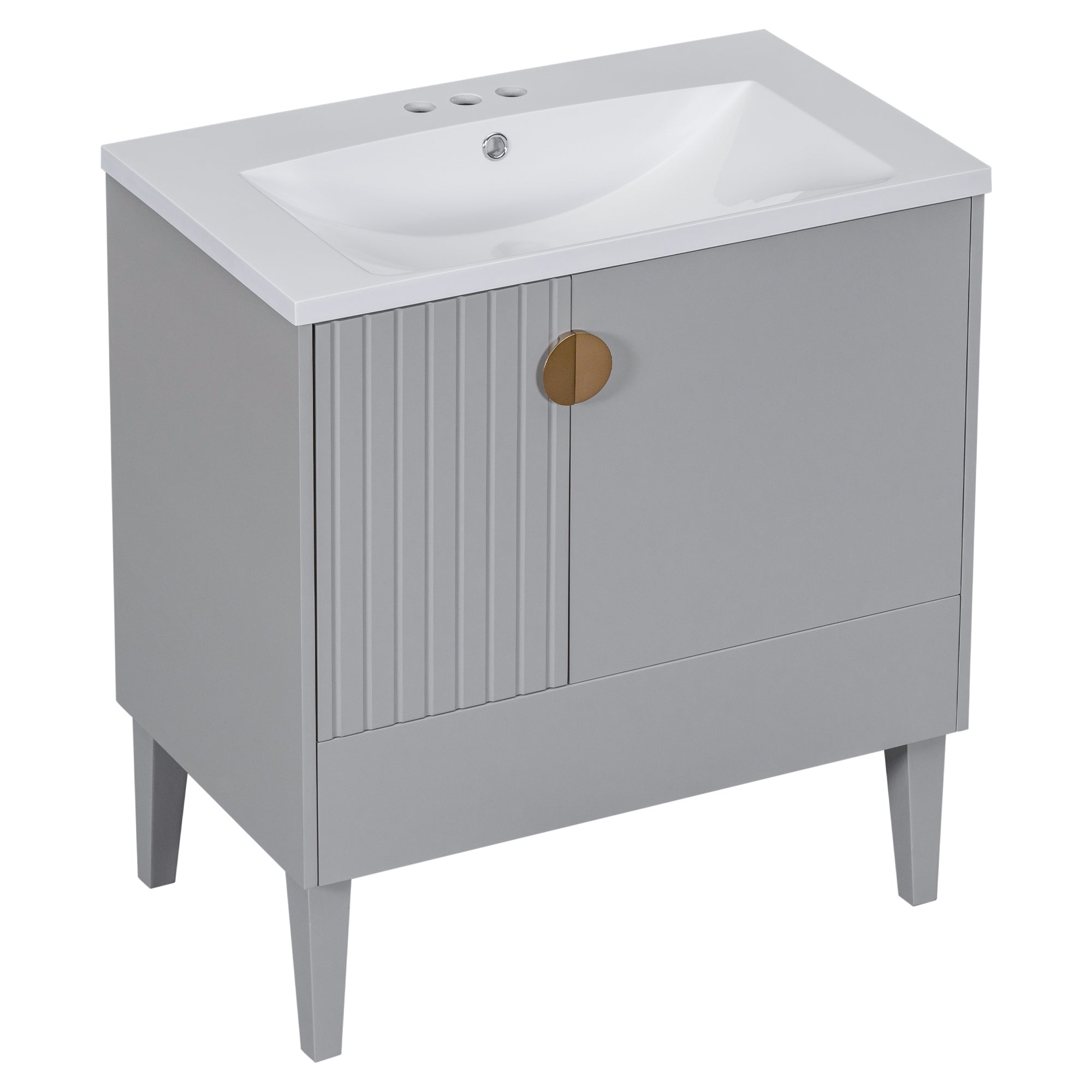 30 Inch Freestanding Bathroom Vanity Set in Green with Drawer and Ceramic Sink