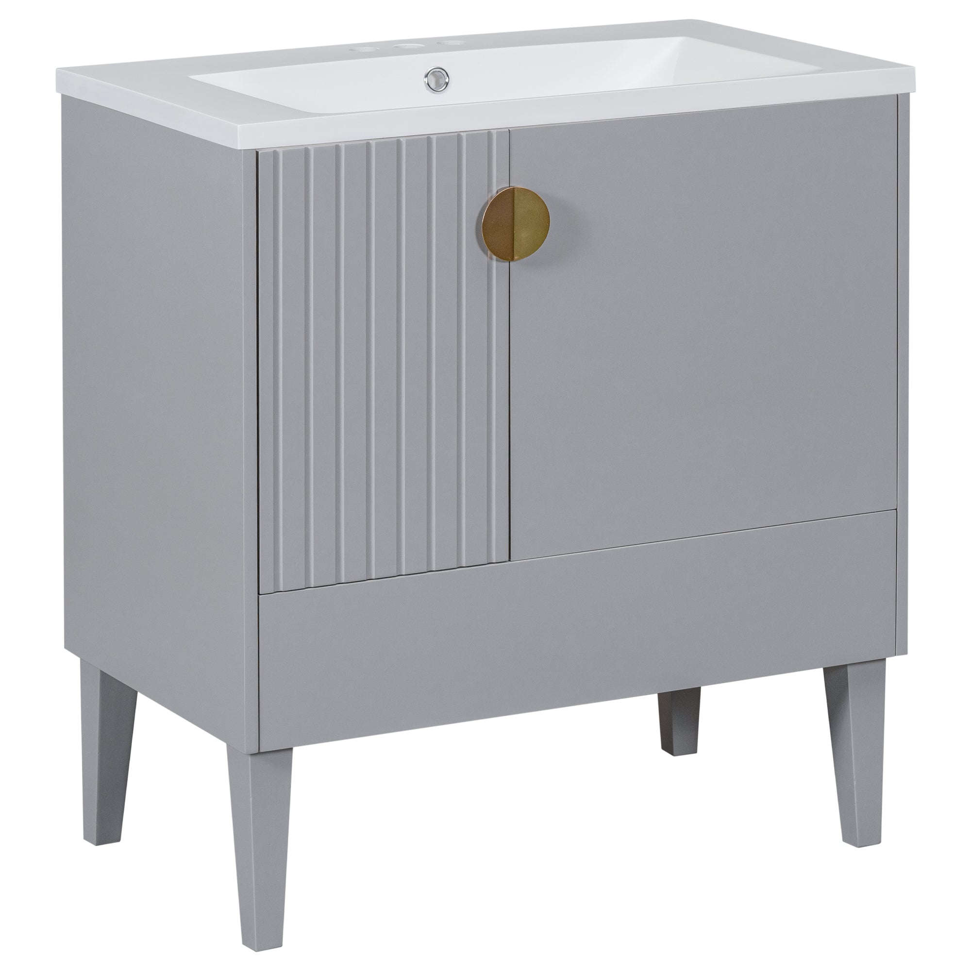 30 Inch Freestanding Bathroom Vanity Set in Green with Drawer and Ceramic Sink