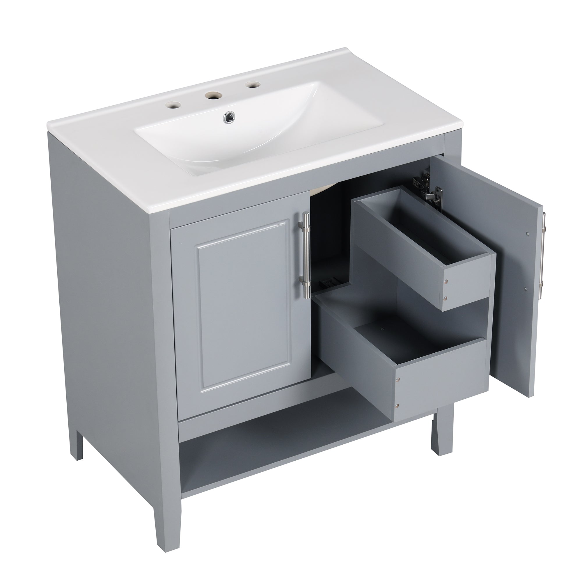 30 Inch Freestanding Bathroom Vanity Set  with Ceramic Sink and Doors