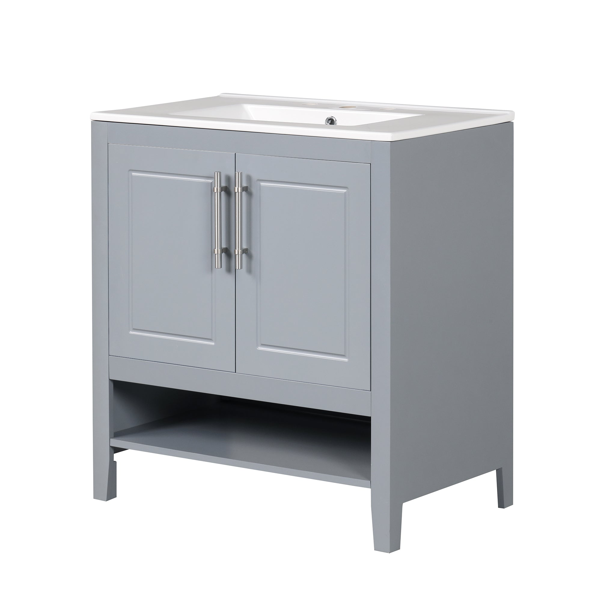 30 Inch Freestanding Bathroom Vanity Set  with Ceramic Sink and Doors