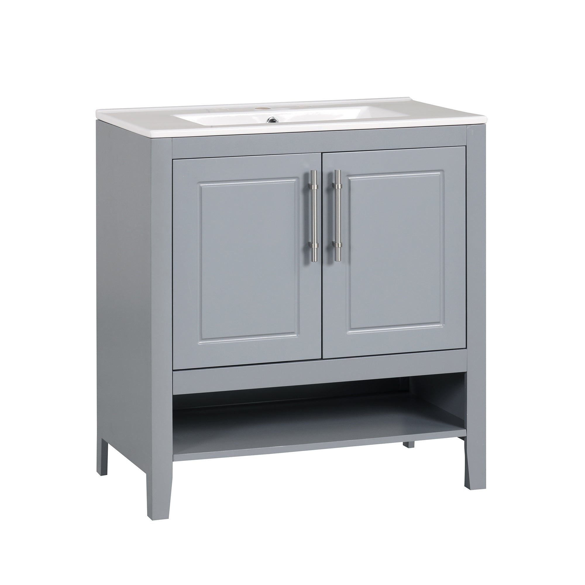 30 Inch Freestanding Bathroom Vanity Set  with Ceramic Sink and Doors