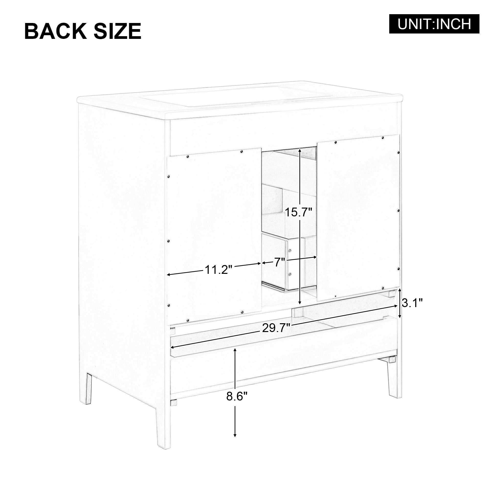 30 Inch Freestanding Bathroom Vanity Set  with Ceramic Sink and Doors