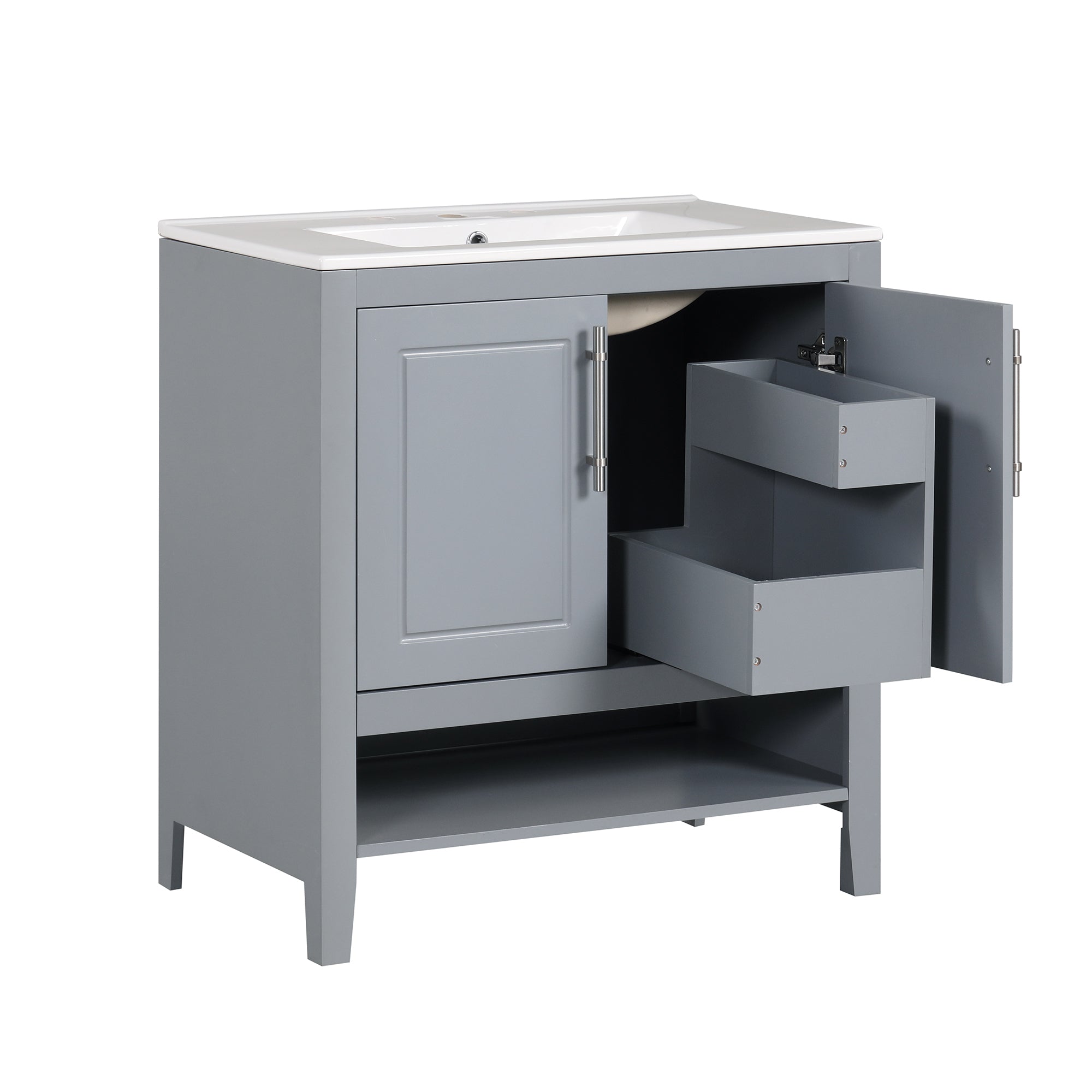 30 Inch Freestanding Bathroom Vanity Set  with Ceramic Sink and Doors