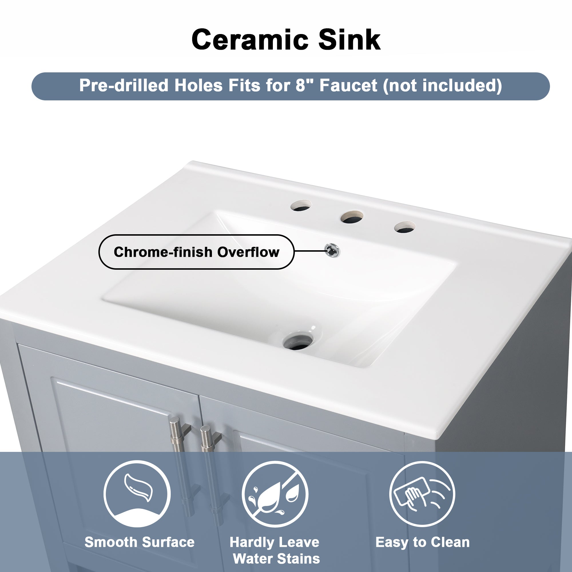 30 Inch Freestanding Bathroom Vanity Set  with Ceramic Sink and Doors
