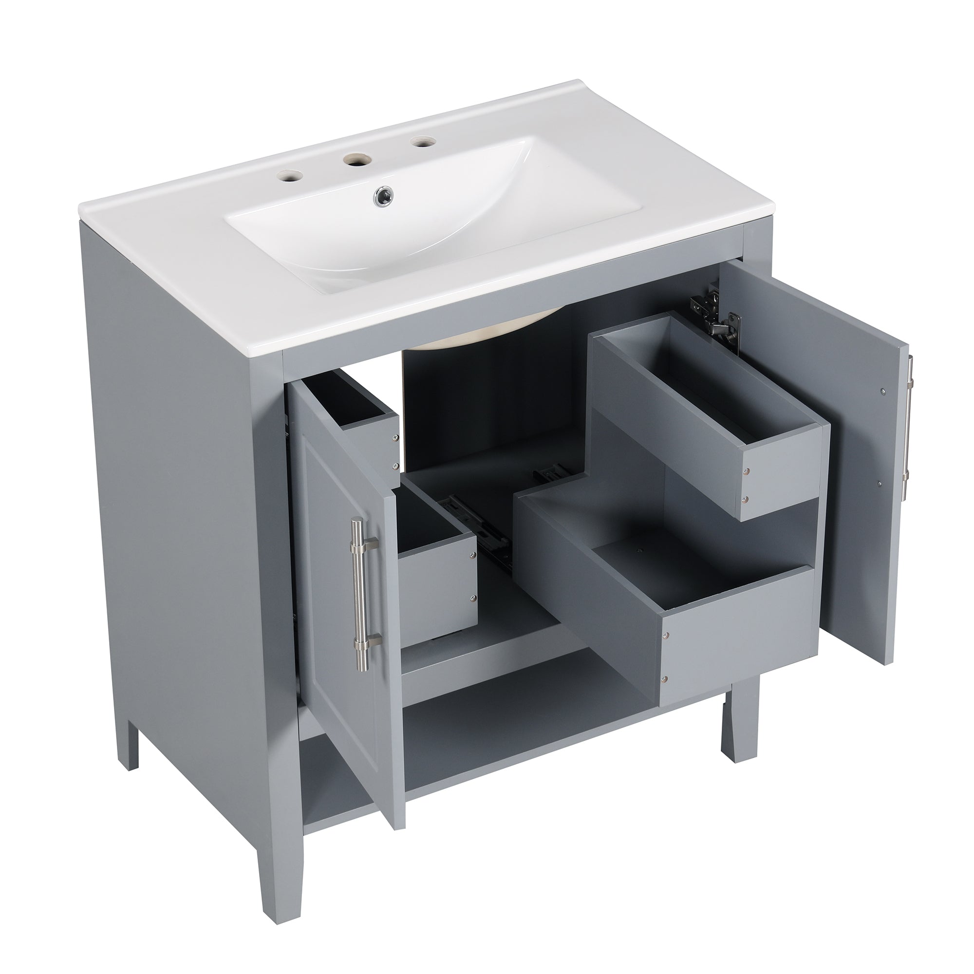 30 Inch Freestanding Bathroom Vanity Set  with Ceramic Sink and Doors