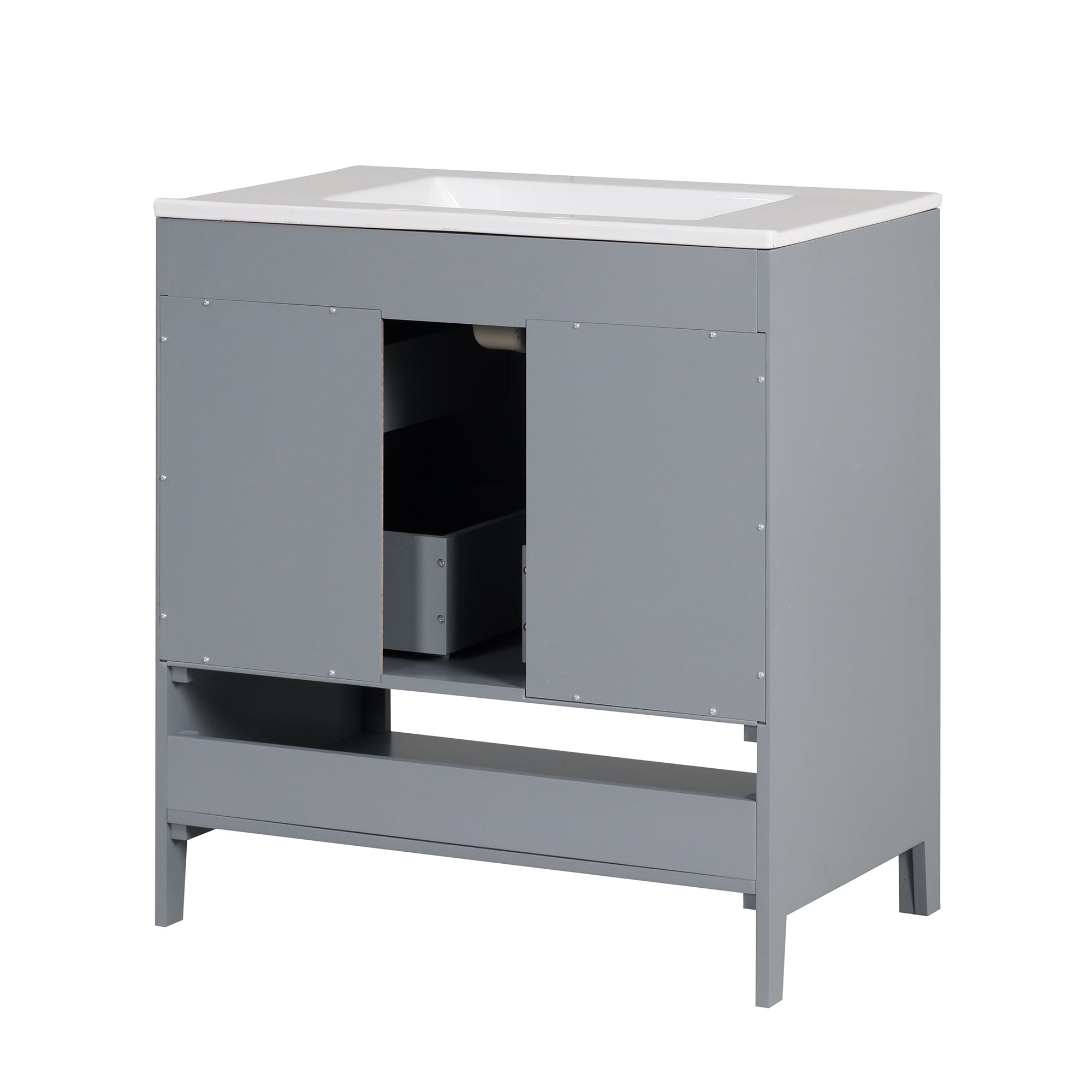 30 Inch Freestanding Bathroom Vanity Set  with Ceramic Sink and Doors
