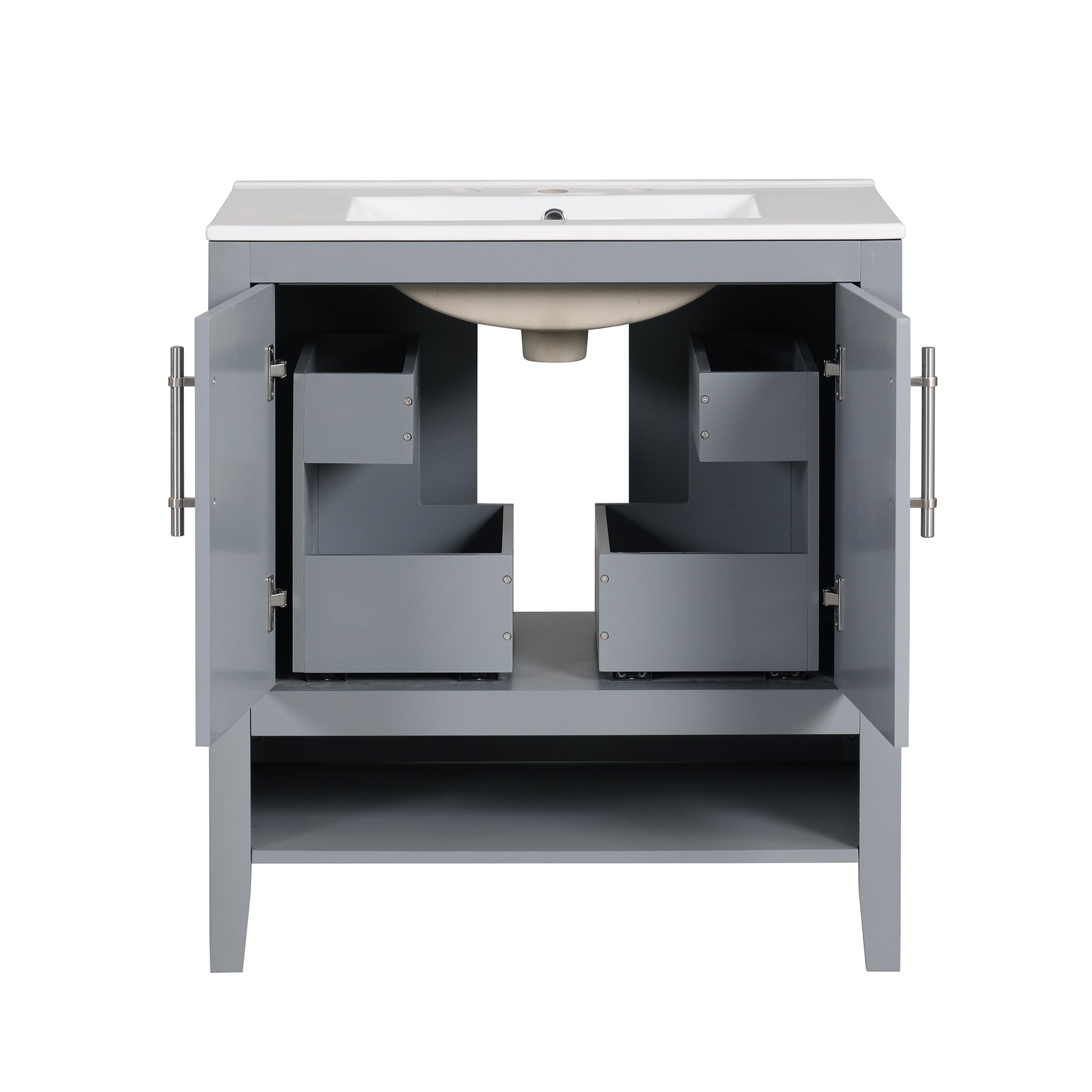 30 Inch Freestanding Bathroom Vanity Set  with Ceramic Sink and Doors