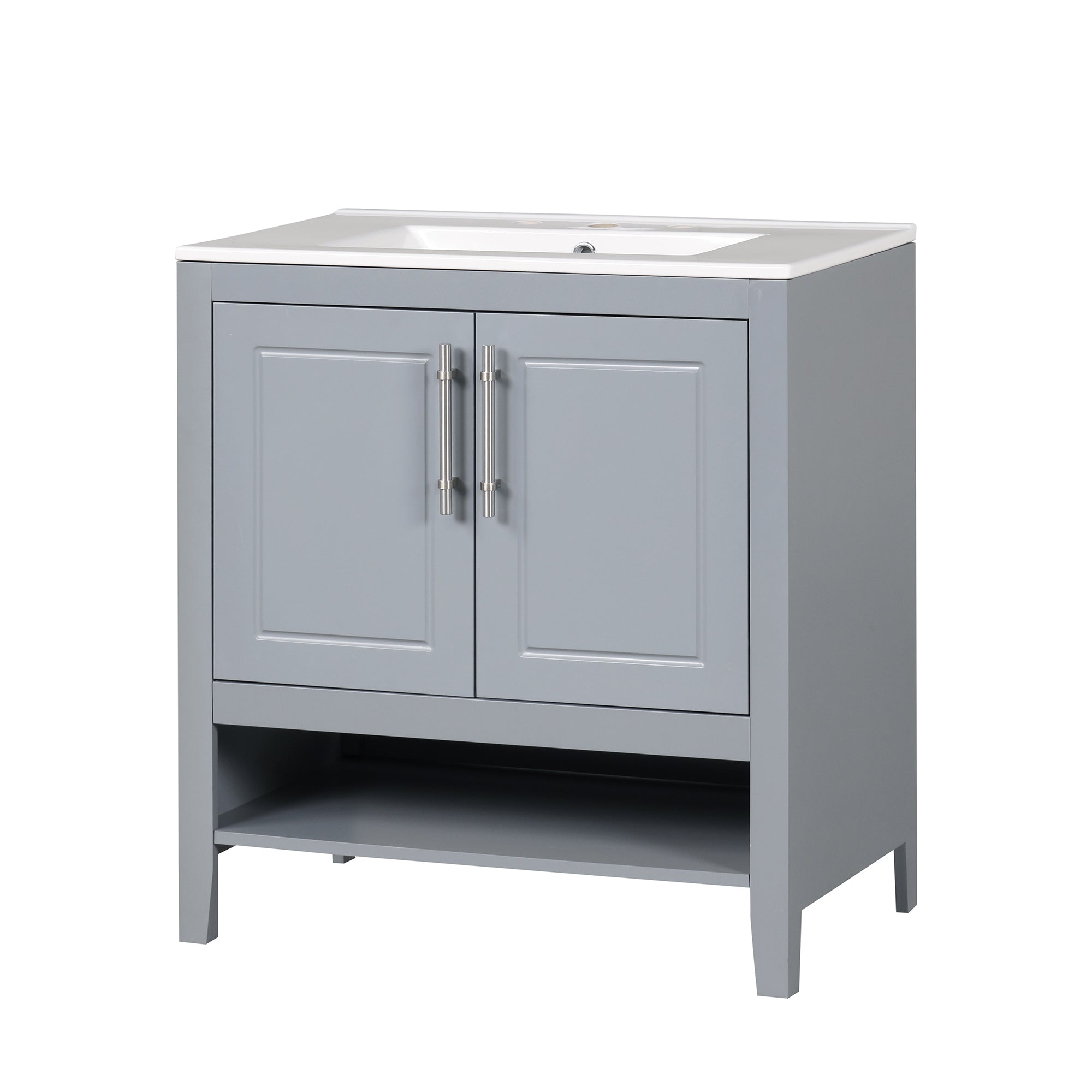 30 Inch Freestanding Bathroom Vanity Set  with Ceramic Sink and Doors