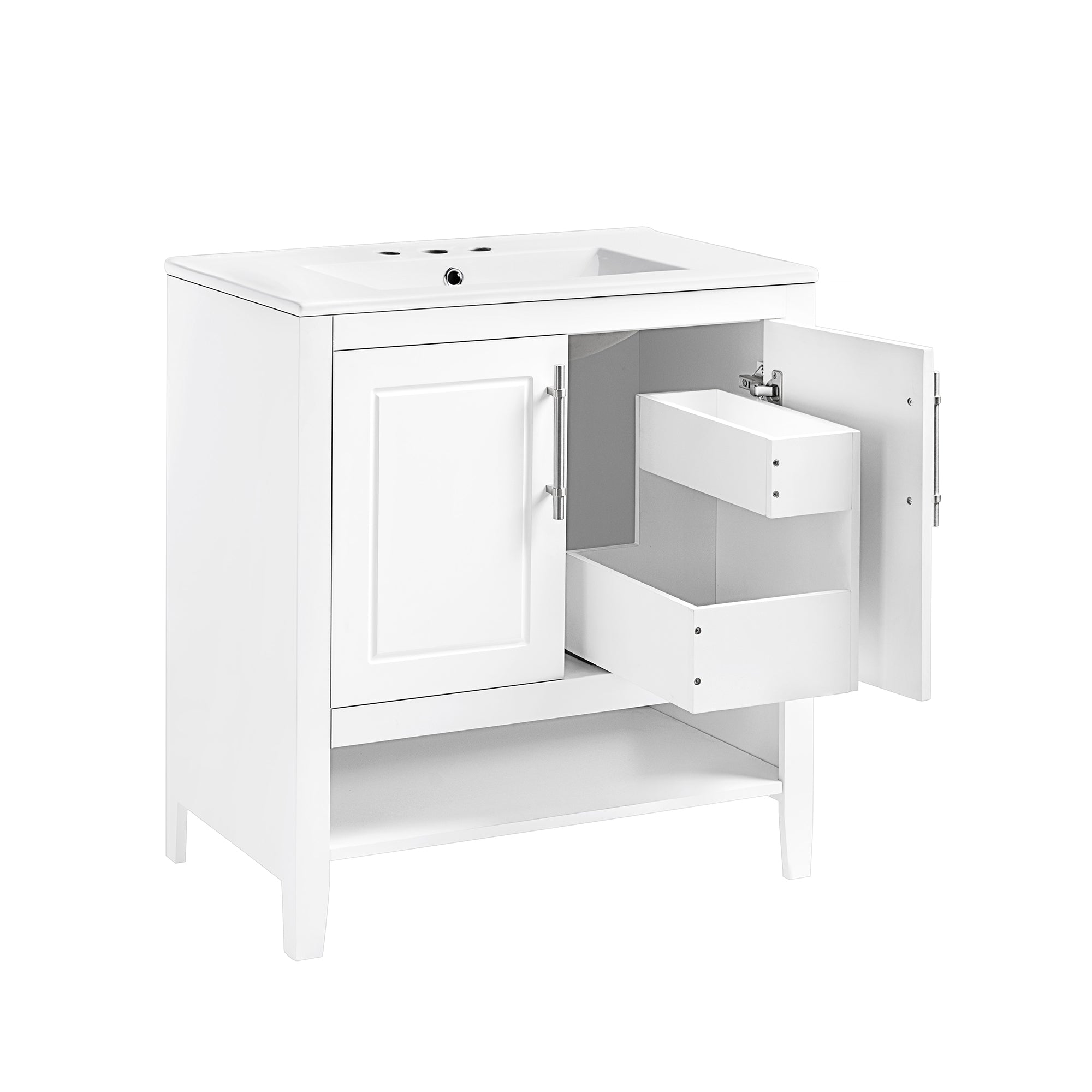 30 Inch Freestanding Bathroom Vanity Set in Green with Drawer and Ceramic Sink