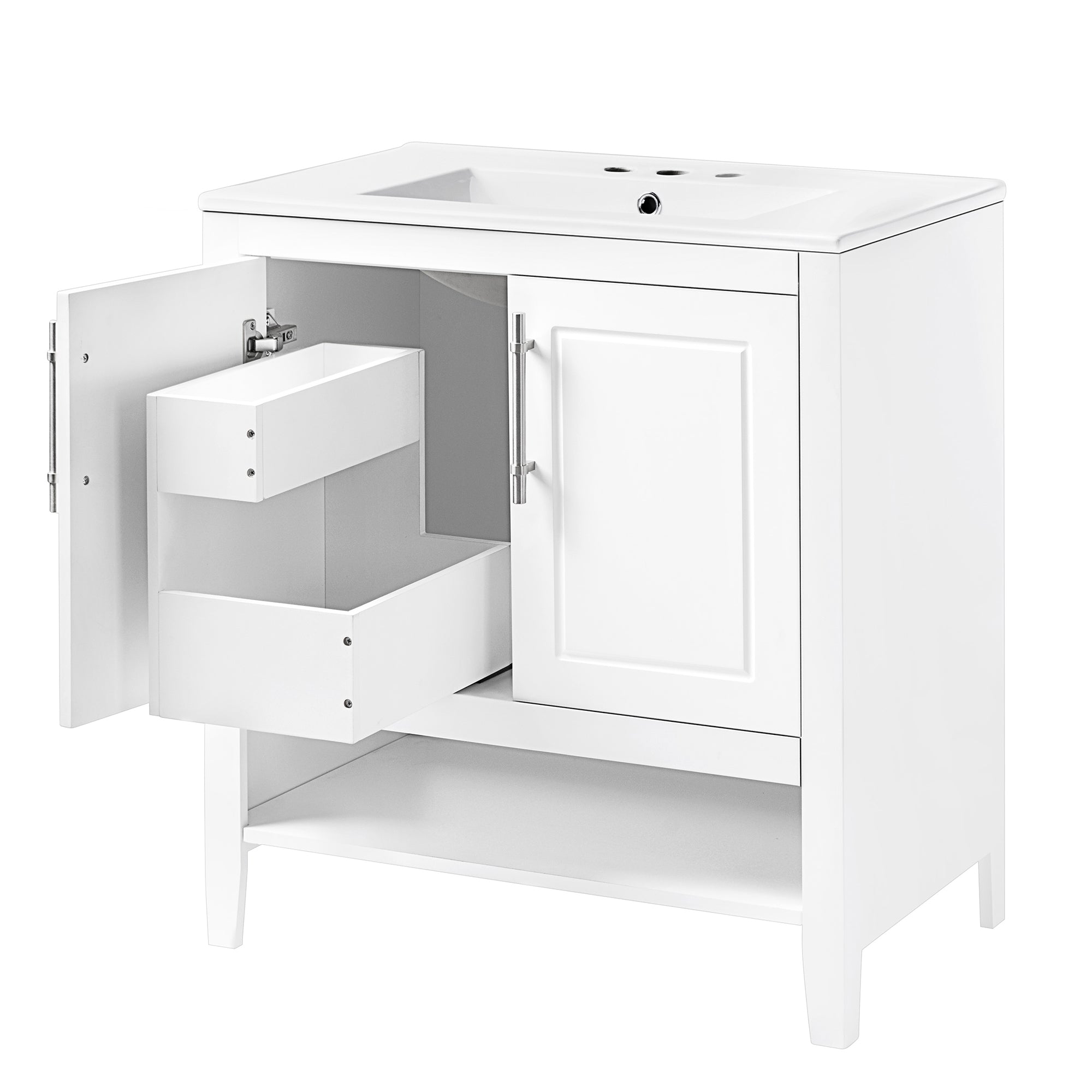 30 Inch Freestanding Bathroom Vanity Set in Green with Drawer and Ceramic Sink