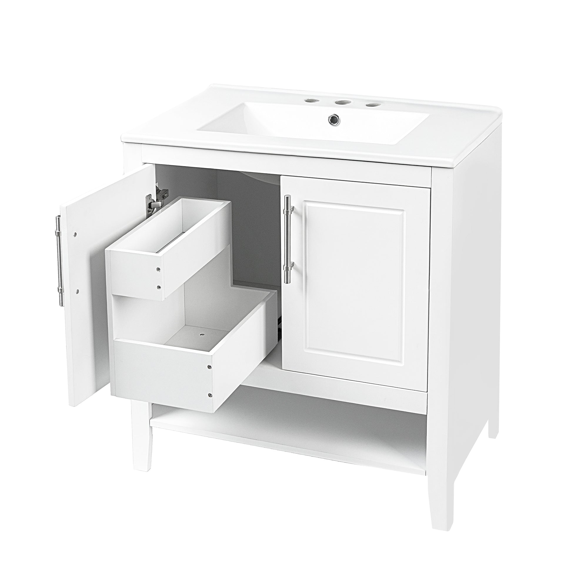 30 Inch Freestanding Bathroom Vanity Set in Green with Drawer and Ceramic Sink