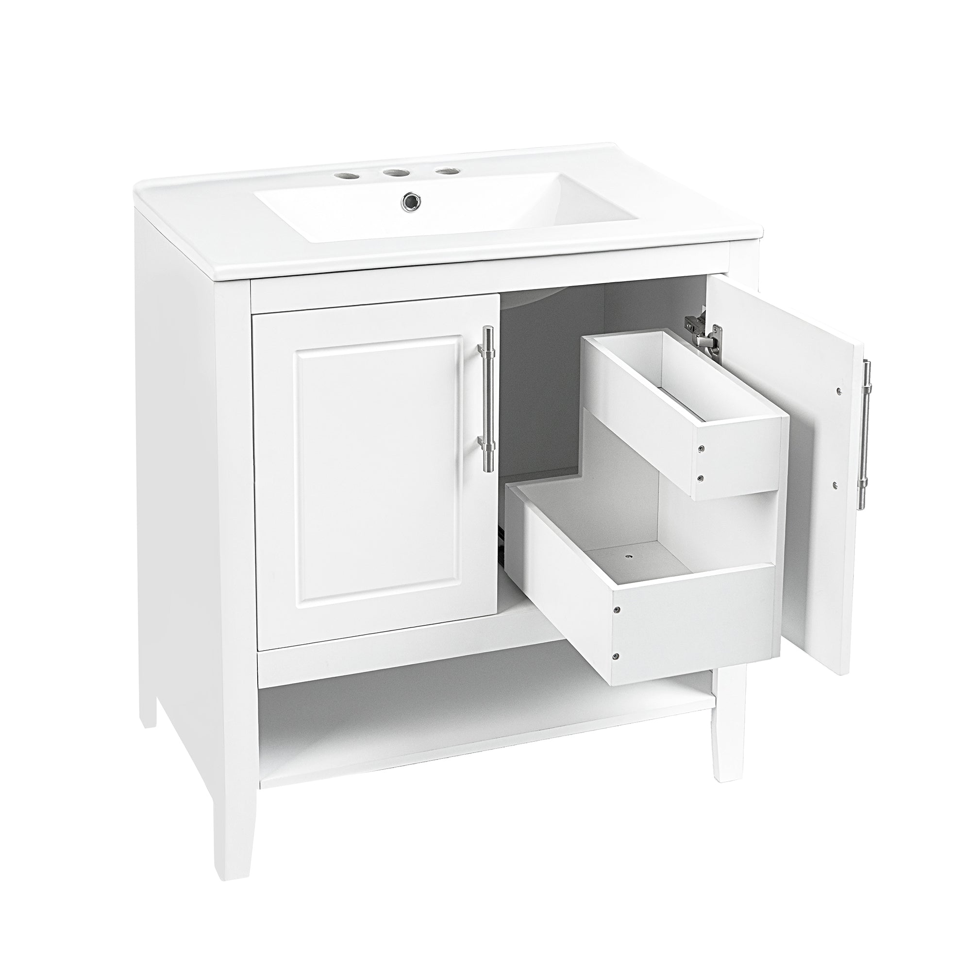 30 Inch Freestanding Bathroom Vanity Set in Green with Drawer and Ceramic Sink