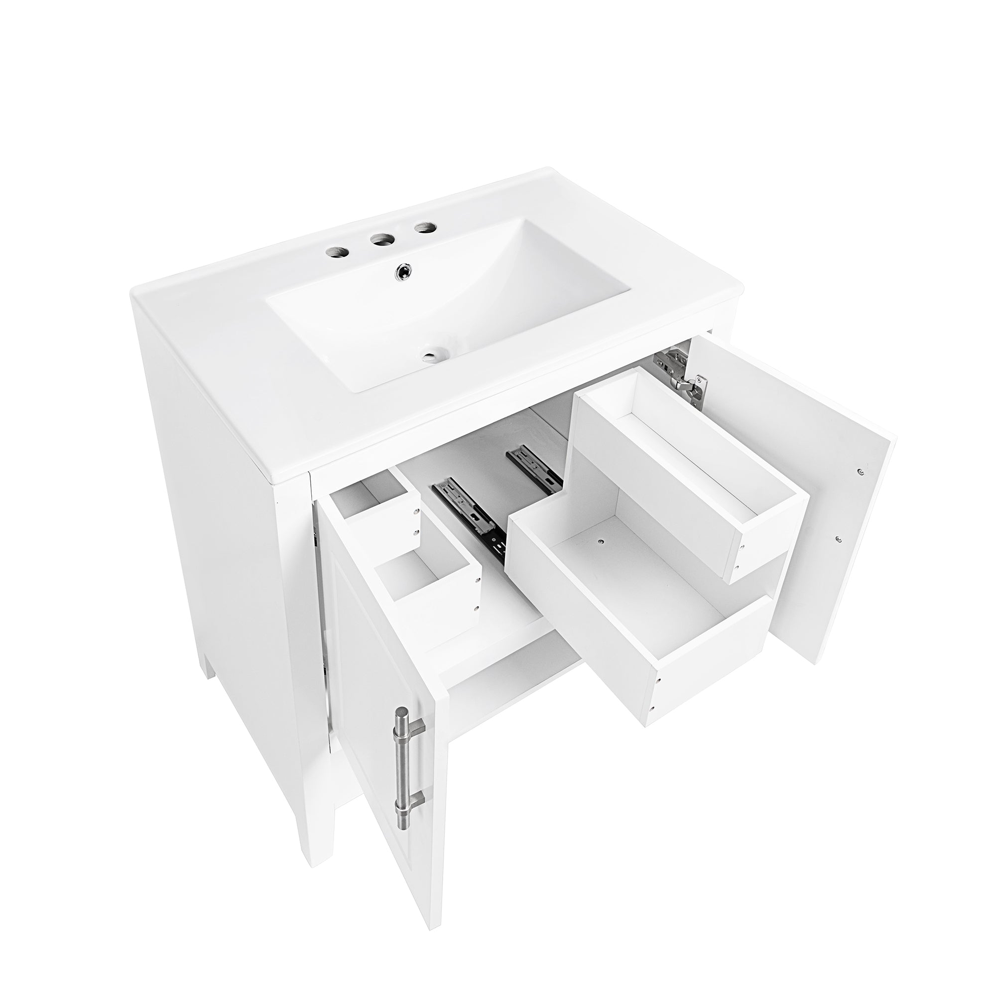 30 Inch Freestanding Bathroom Vanity Set in Green with Drawer and Ceramic Sink