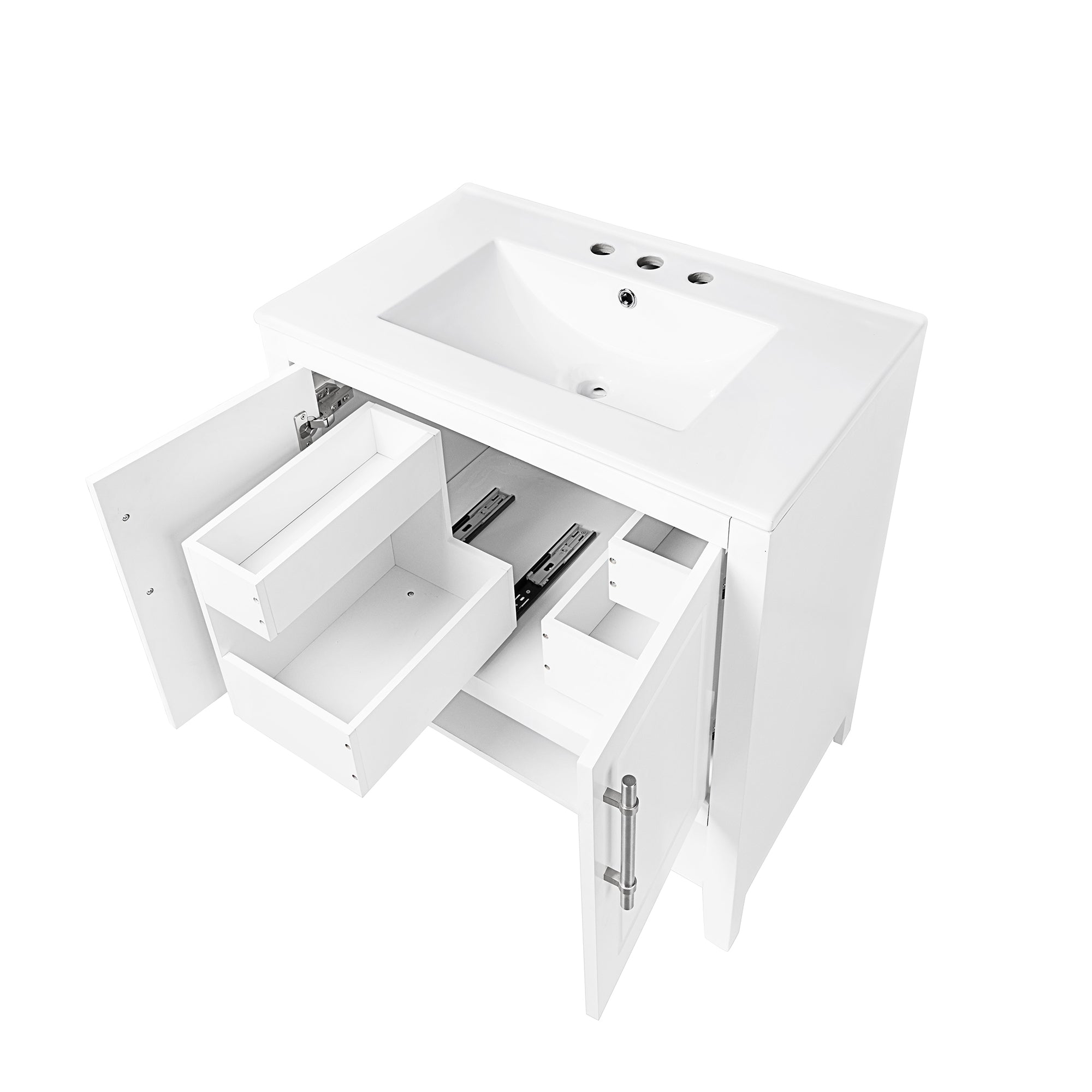 30 Inch Freestanding Bathroom Vanity Set in Green with Drawer and Ceramic Sink
