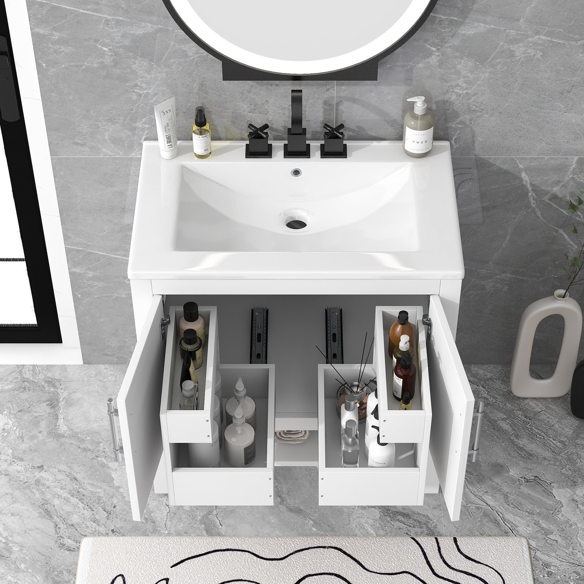 30 Inch Freestanding Bathroom Vanity Set in Green with Drawer and Ceramic Sink