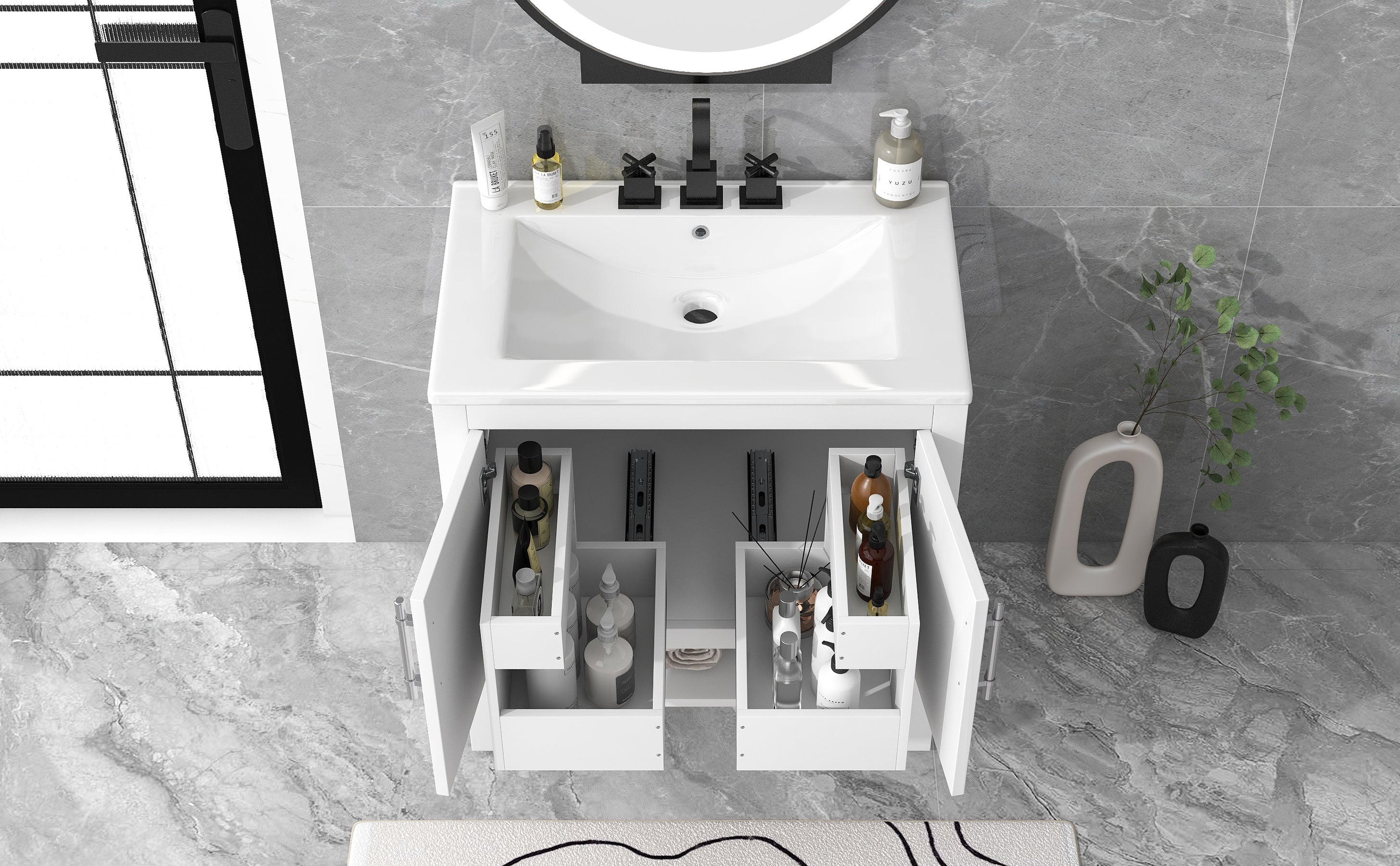 30 Inch Freestanding Bathroom Vanity Set in Green with Drawer and Ceramic Sink
