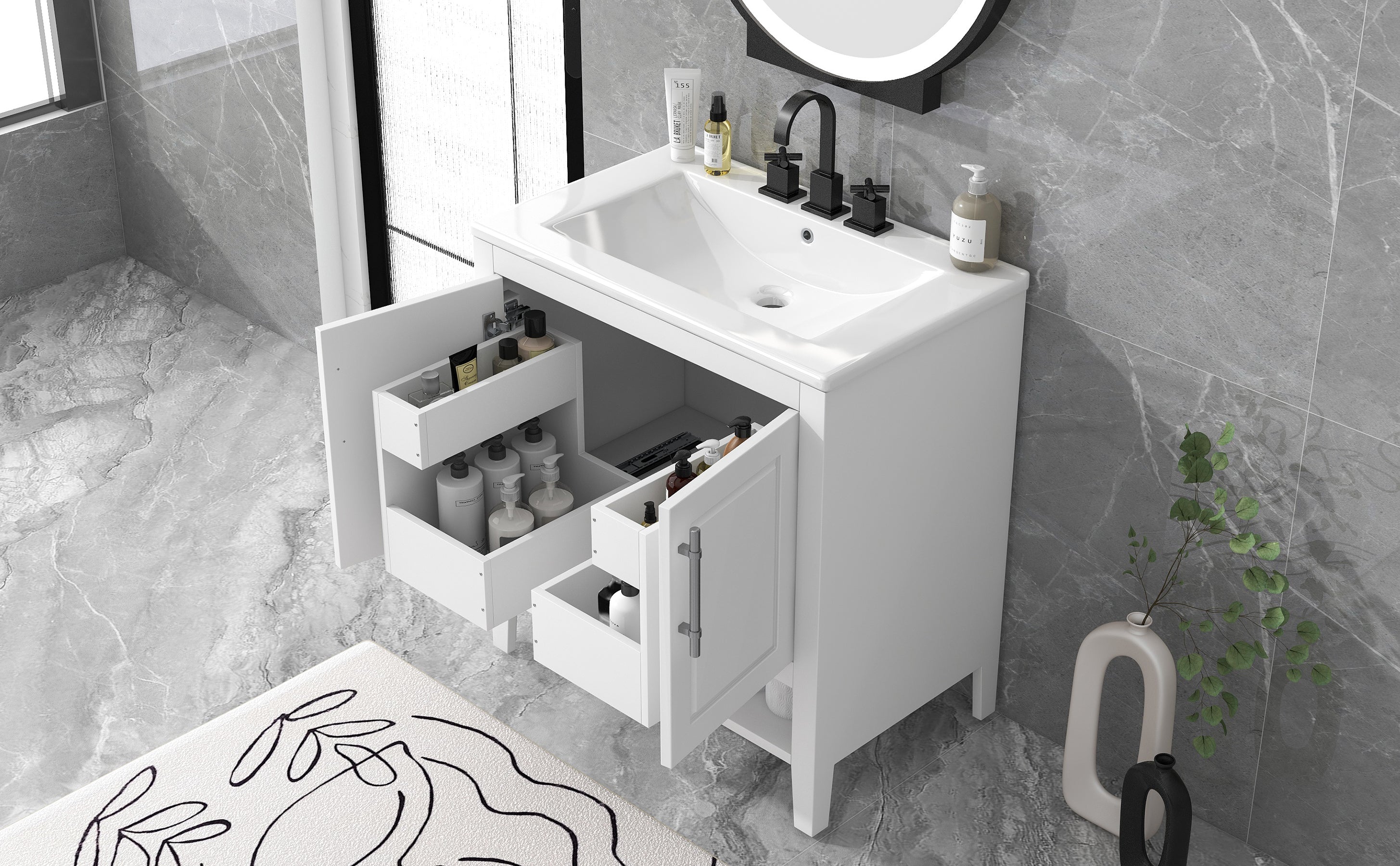 30 Inch Freestanding Bathroom Vanity Set in Green with Drawer and Ceramic Sink
