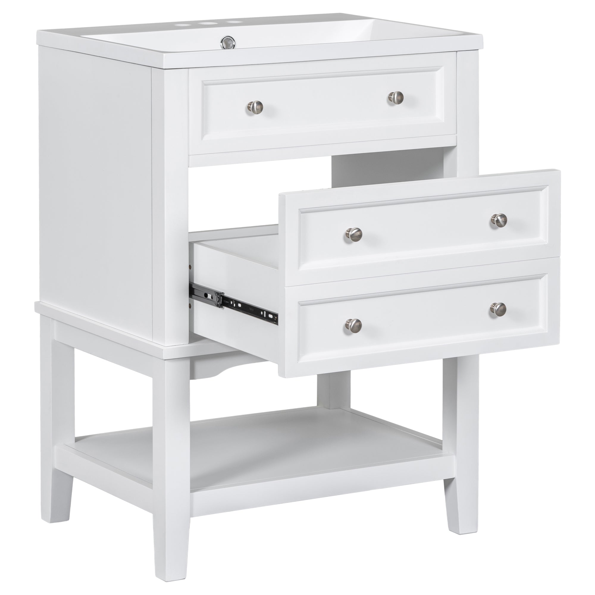 24 Inch MDF Freestanding Bathroom Vanity Set in White Integrated Ceramic Sink