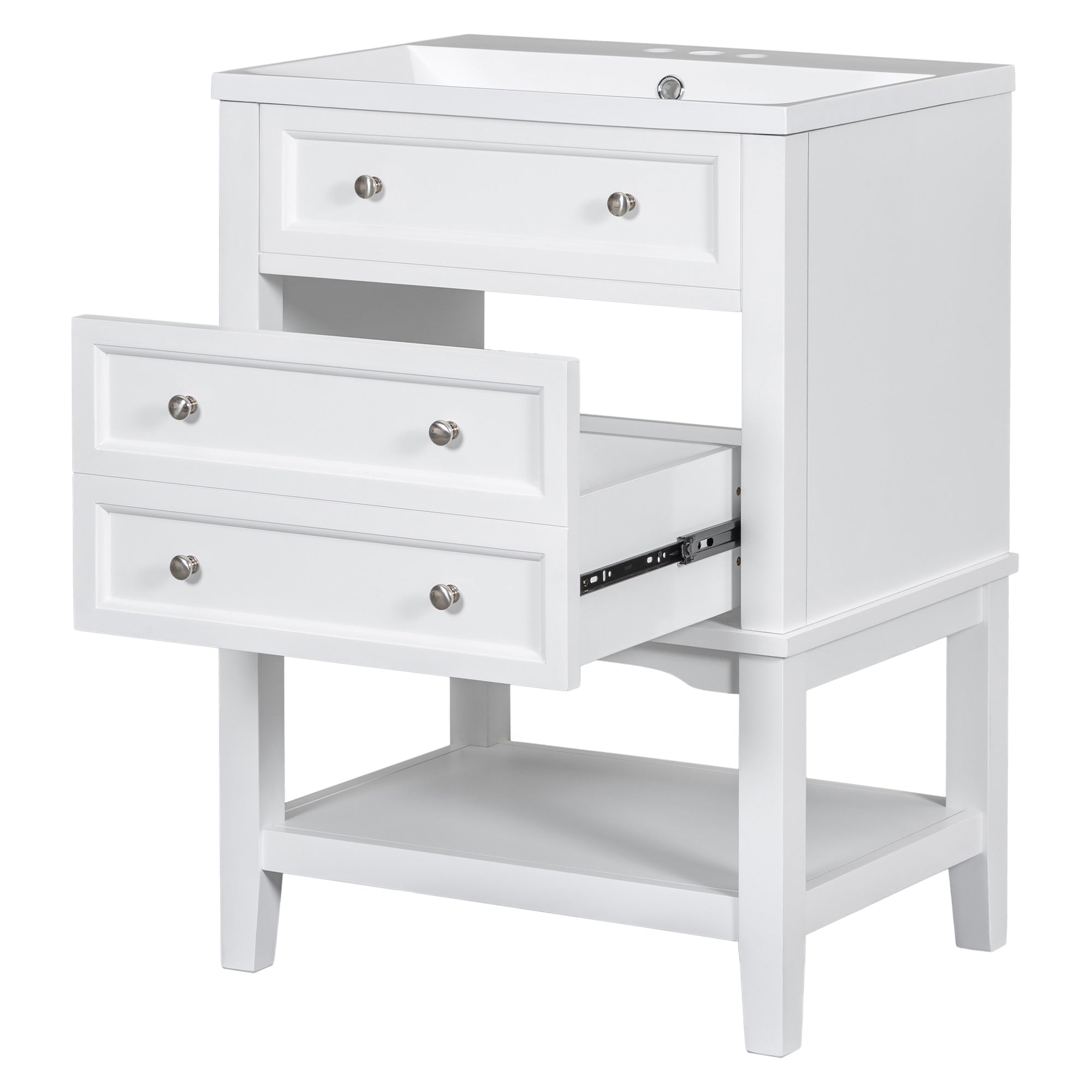 24 Inch MDF Freestanding Bathroom Vanity Set in White Integrated Ceramic Sink