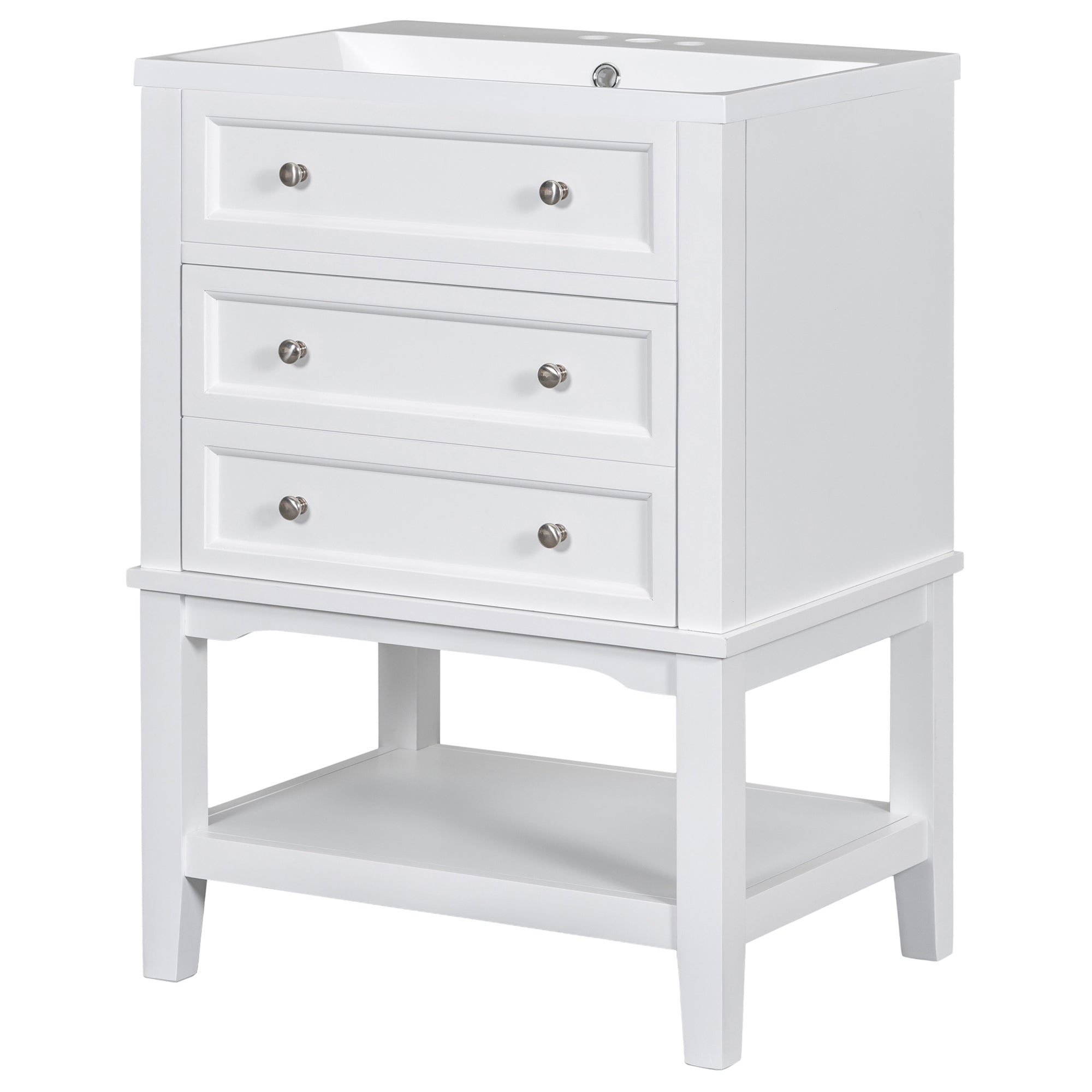 24 Inch MDF Freestanding Bathroom Vanity Set in White Integrated Ceramic Sink