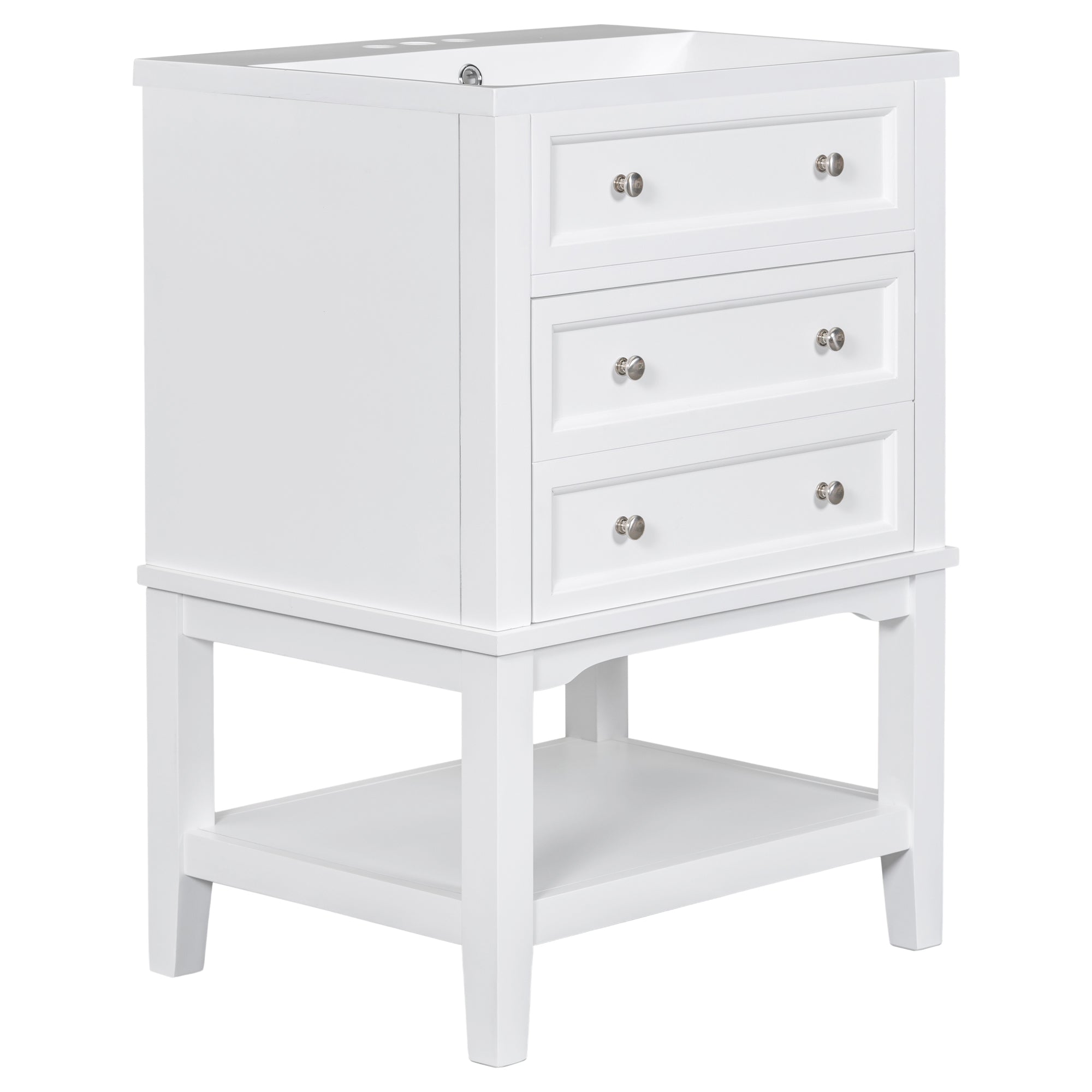 24 Inch MDF Freestanding Bathroom Vanity Set in White Integrated Ceramic Sink