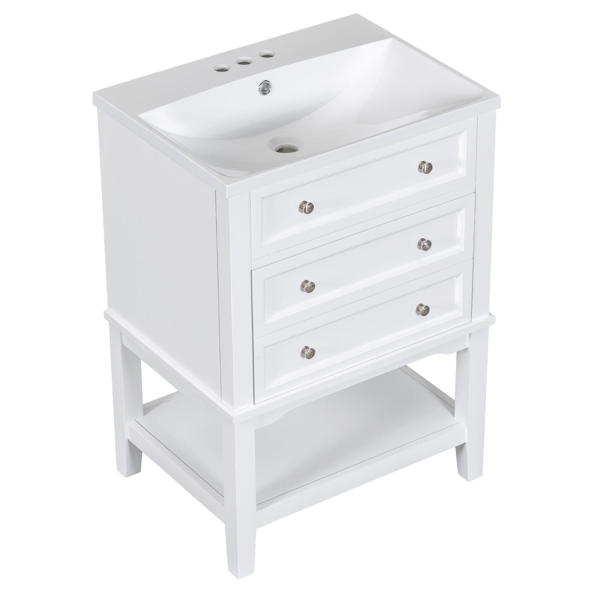 24 Inch MDF Freestanding Bathroom Vanity Set in White Integrated Ceramic Sink