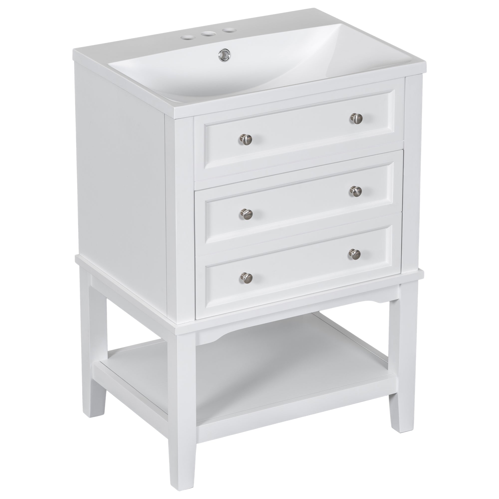24 Inch MDF Freestanding Bathroom Vanity Set in White Integrated Ceramic Sink