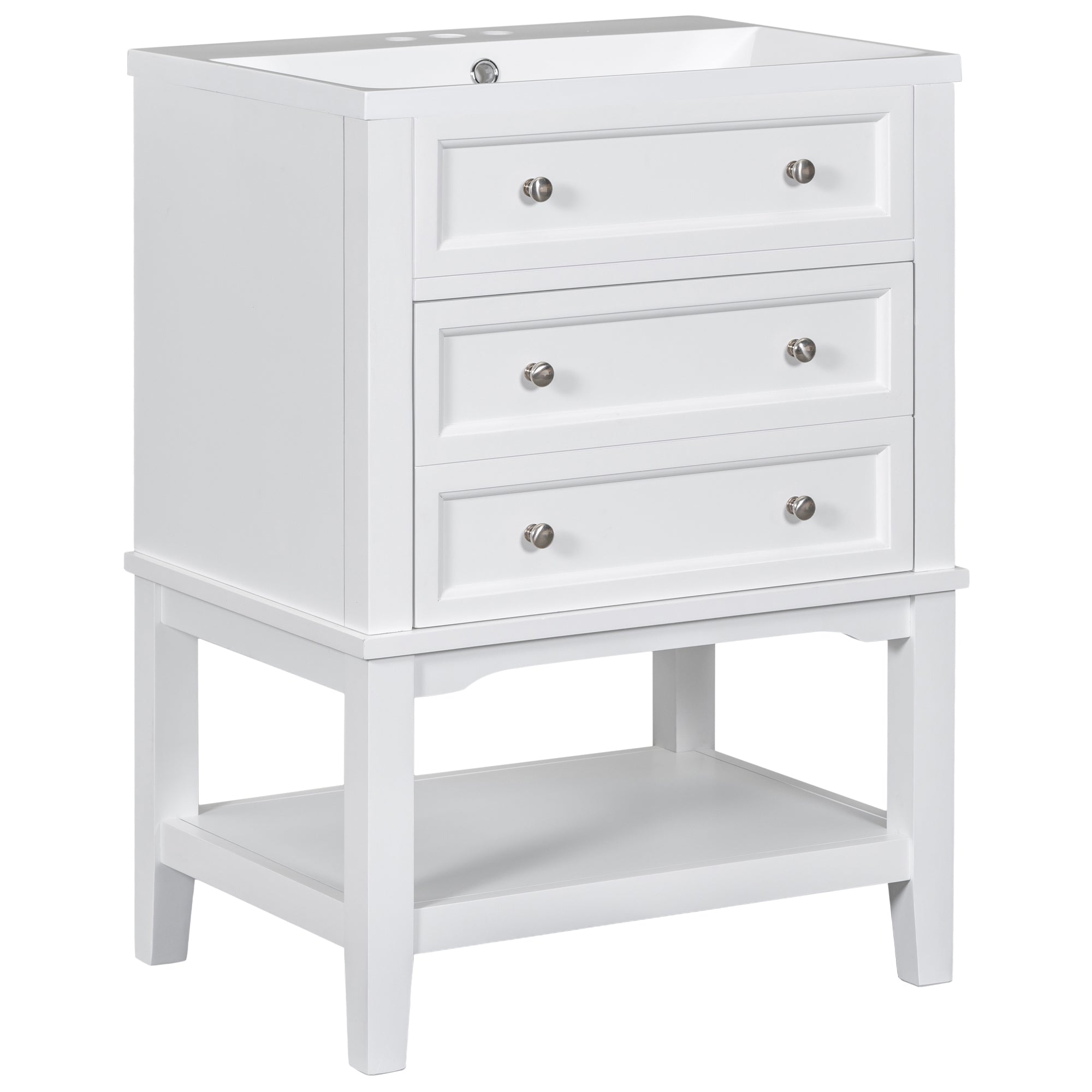 24 Inch MDF Freestanding Bathroom Vanity Set in White Integrated Ceramic Sink
