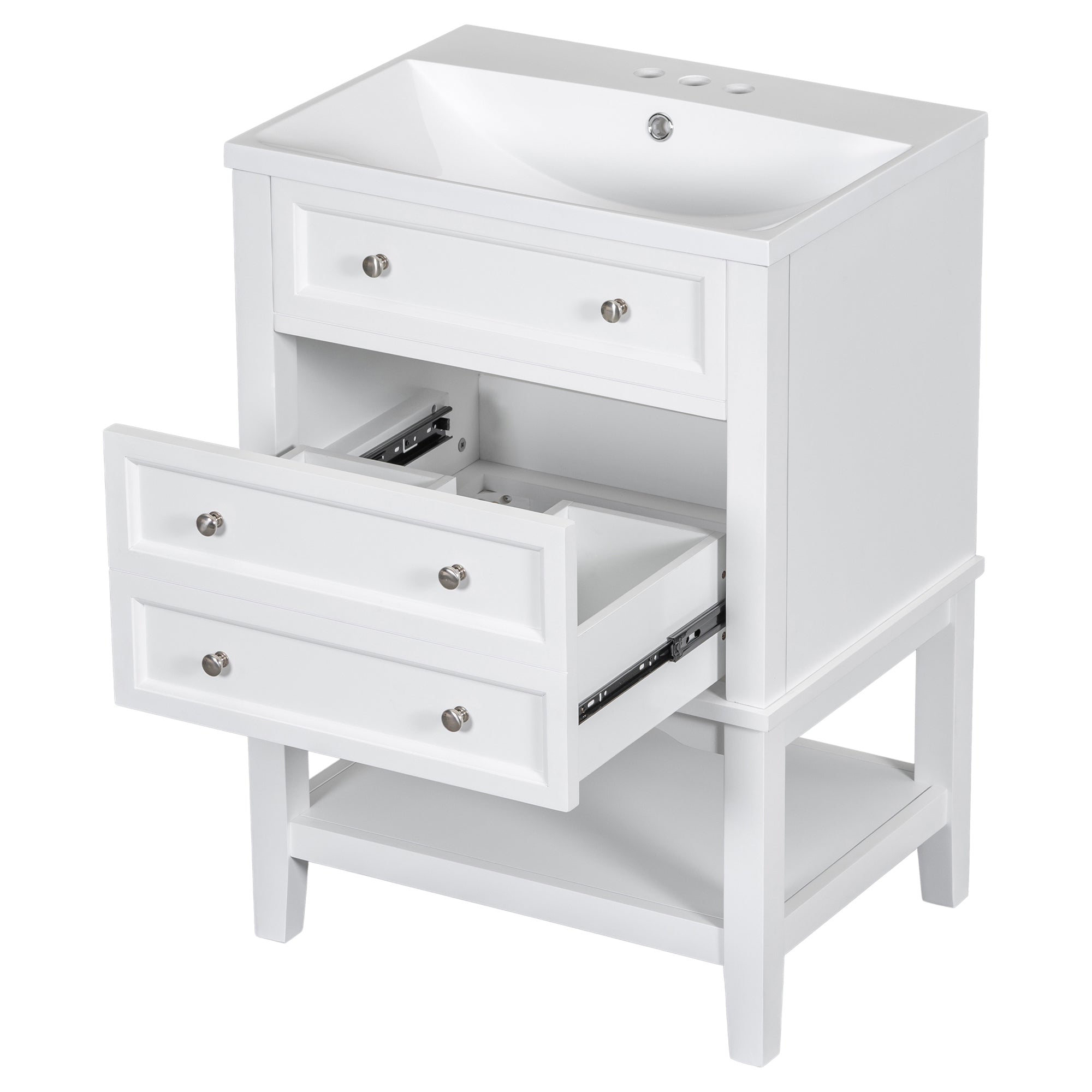 24 Inch MDF Freestanding Bathroom Vanity Set in White Integrated Ceramic Sink