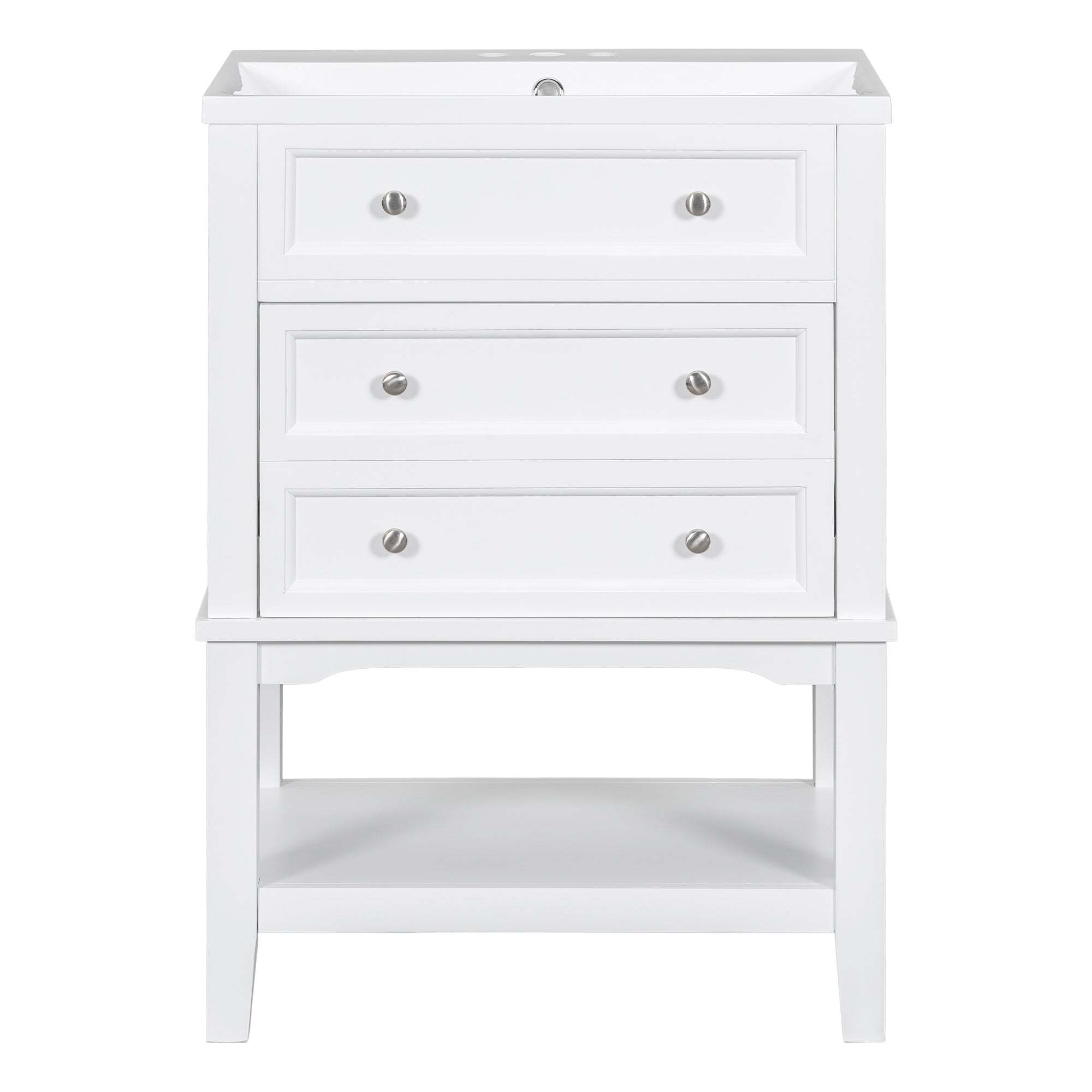 24 Inch MDF Freestanding Bathroom Vanity Set in White Integrated Ceramic Sink