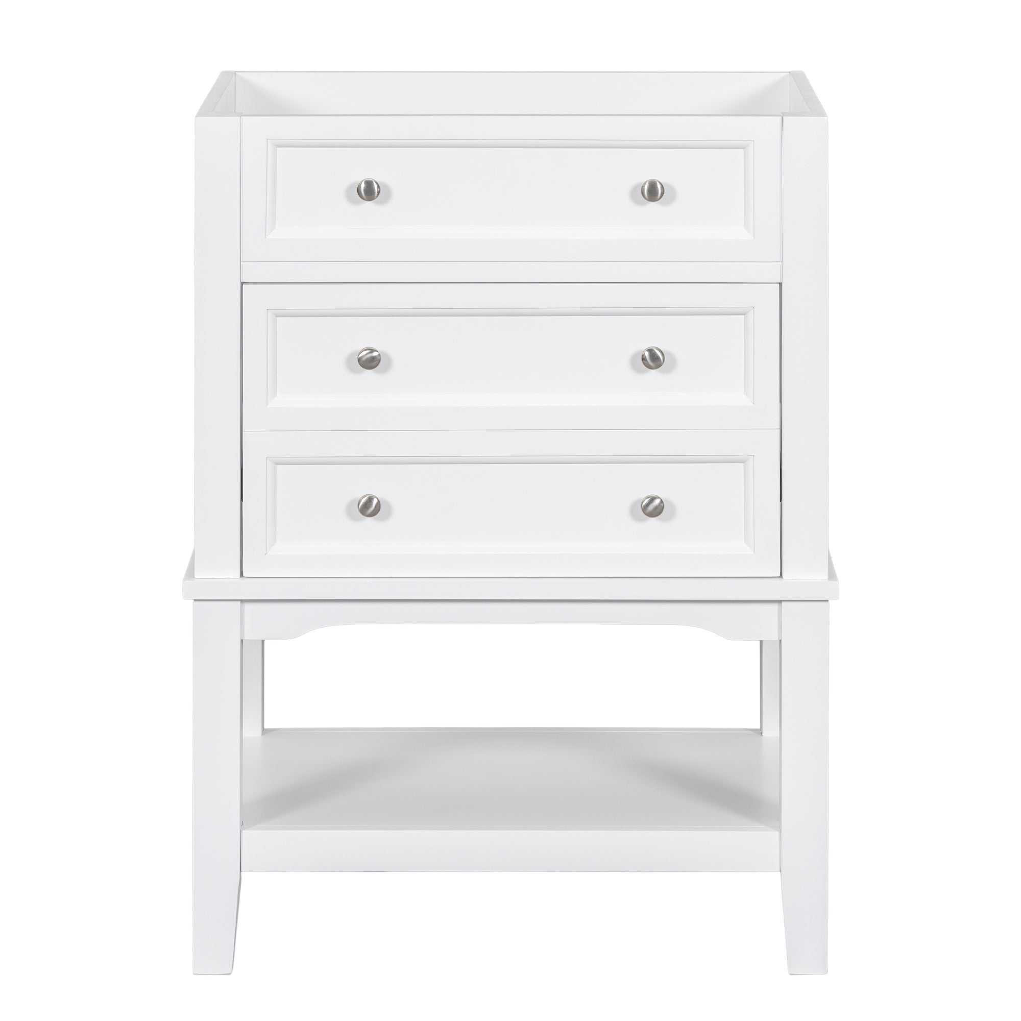 24 Inch MDF Freestanding Bathroom Vanity Set in White Integrated Ceramic Sink