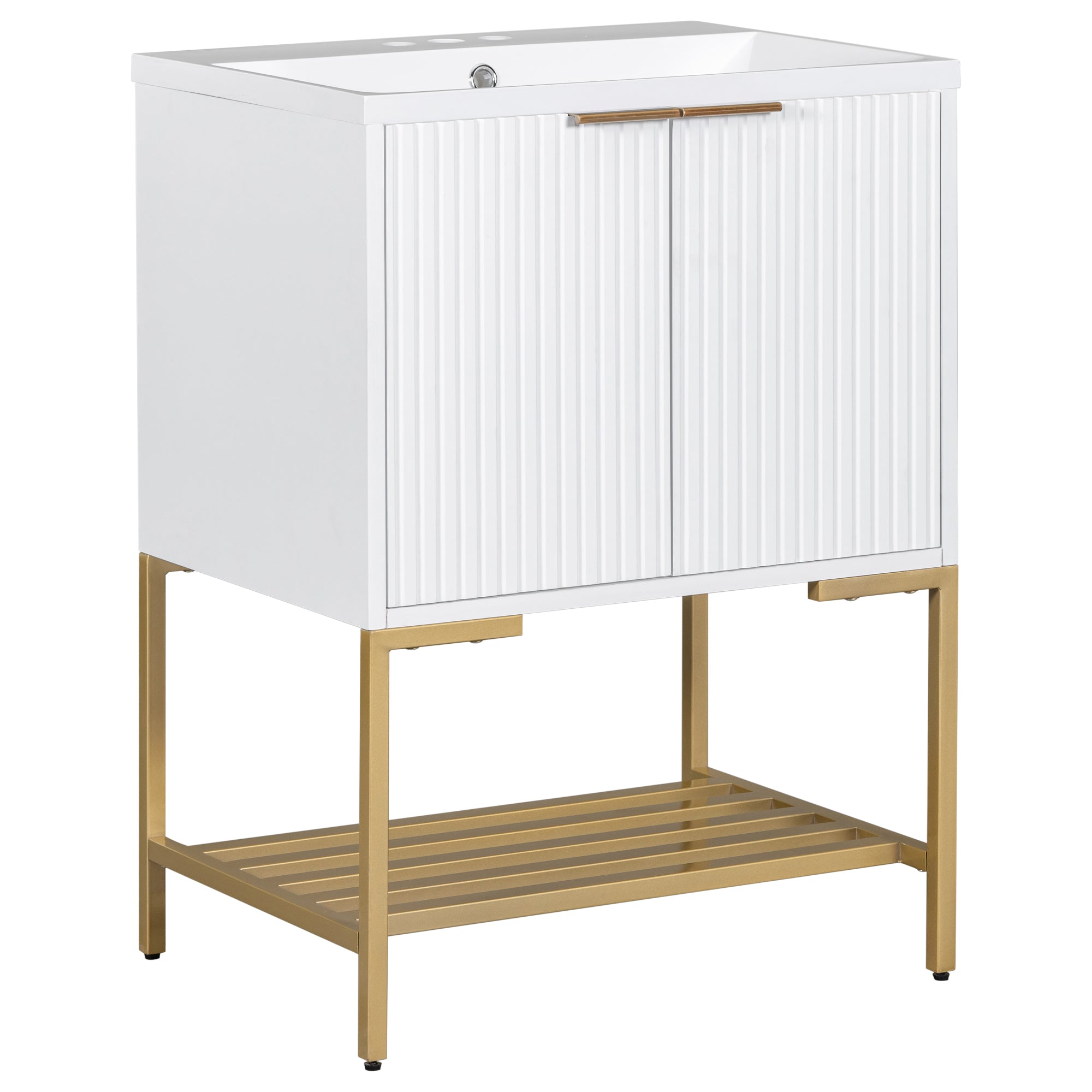 24 Inch MDF Freestanding Bathroom Vanity Set in White Integrated Ceramic Sink