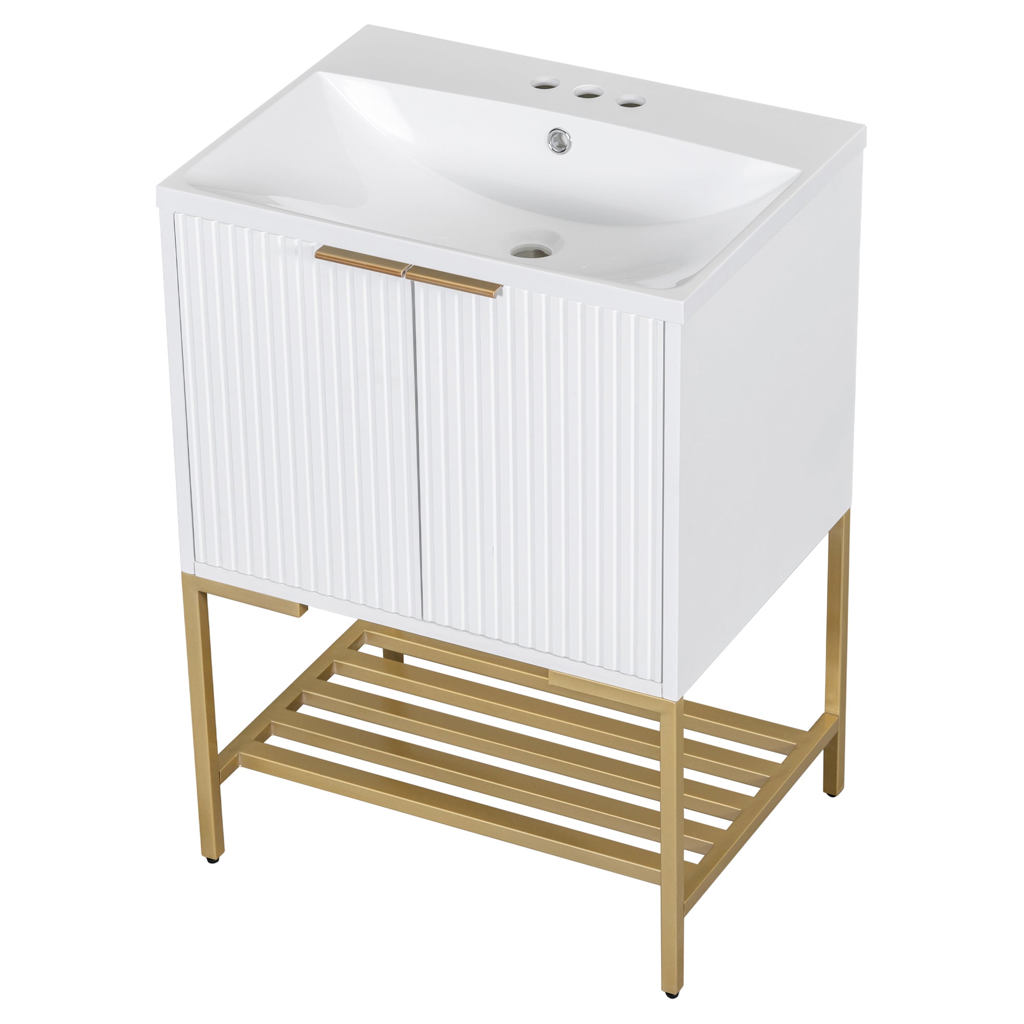 24 Inch MDF Freestanding Bathroom Vanity Set in White Integrated Ceramic Sink