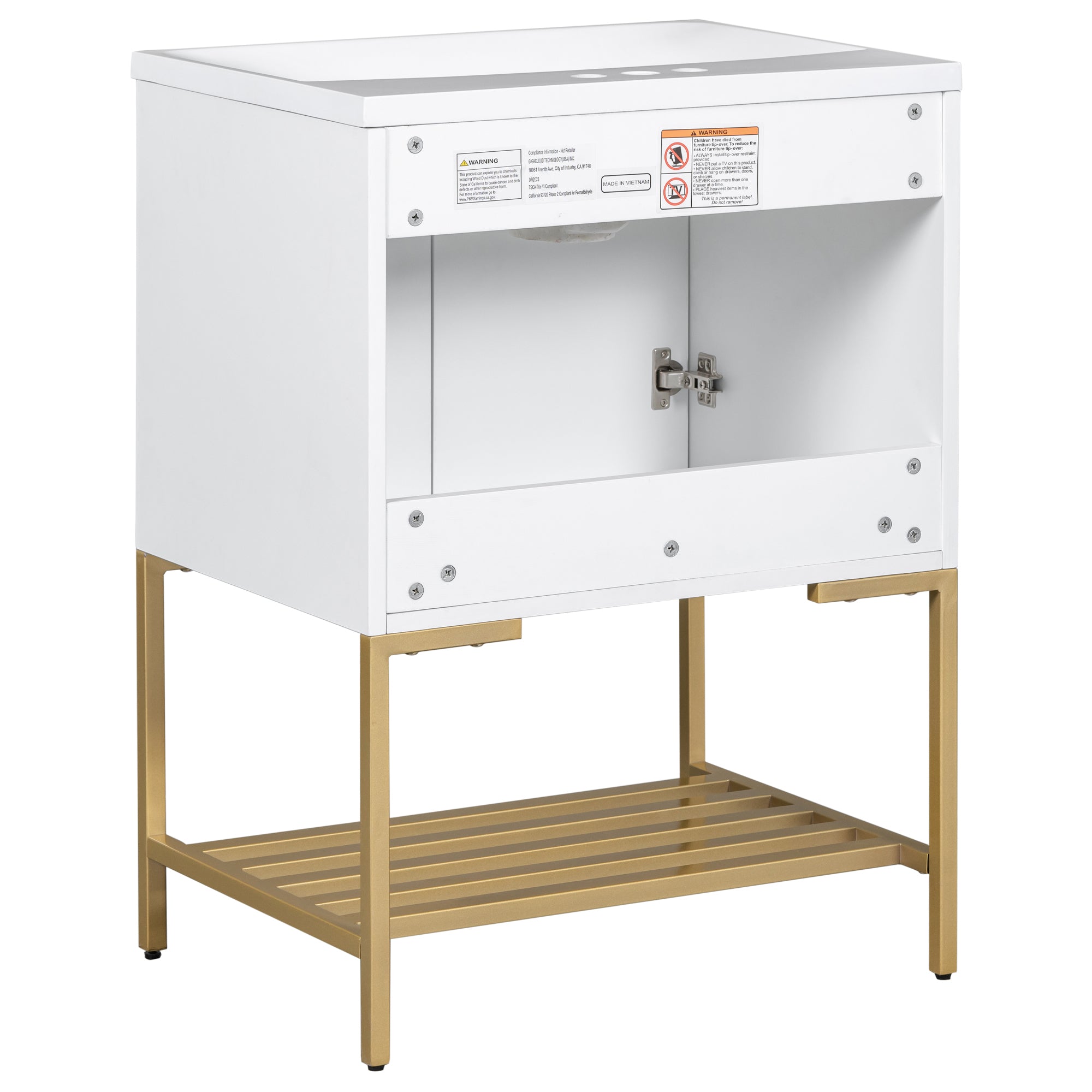24 Inch MDF Freestanding Bathroom Vanity Set in White Integrated Ceramic Sink