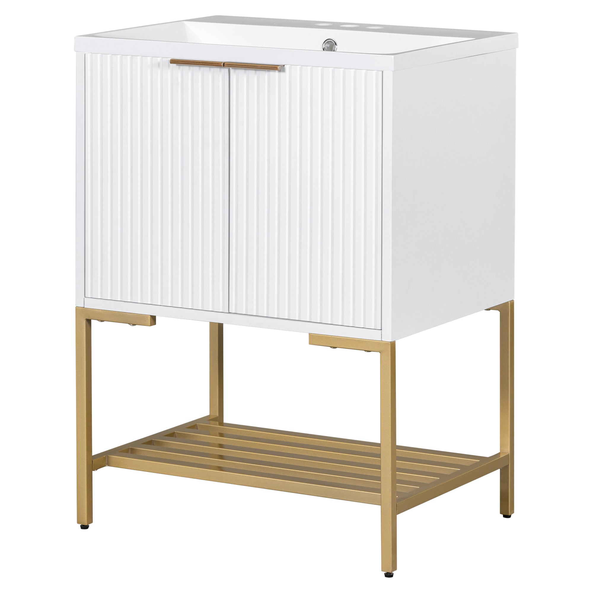 24 Inch MDF Freestanding Bathroom Vanity Set in White Integrated Ceramic Sink