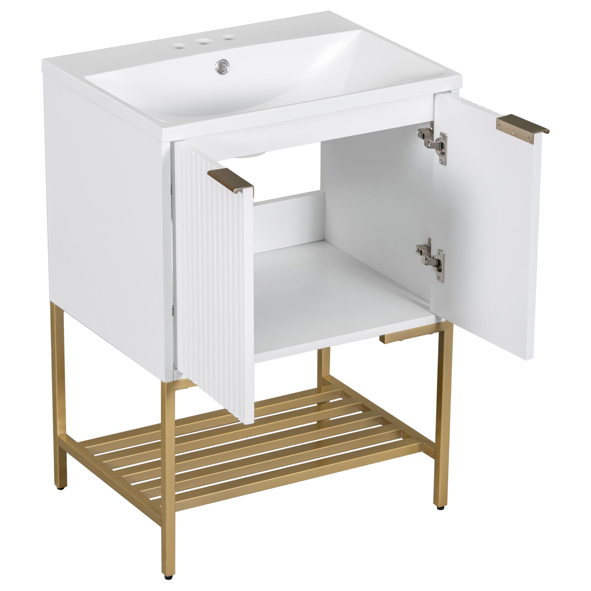 24 Inch MDF Freestanding Bathroom Vanity Set in White Integrated Ceramic Sink