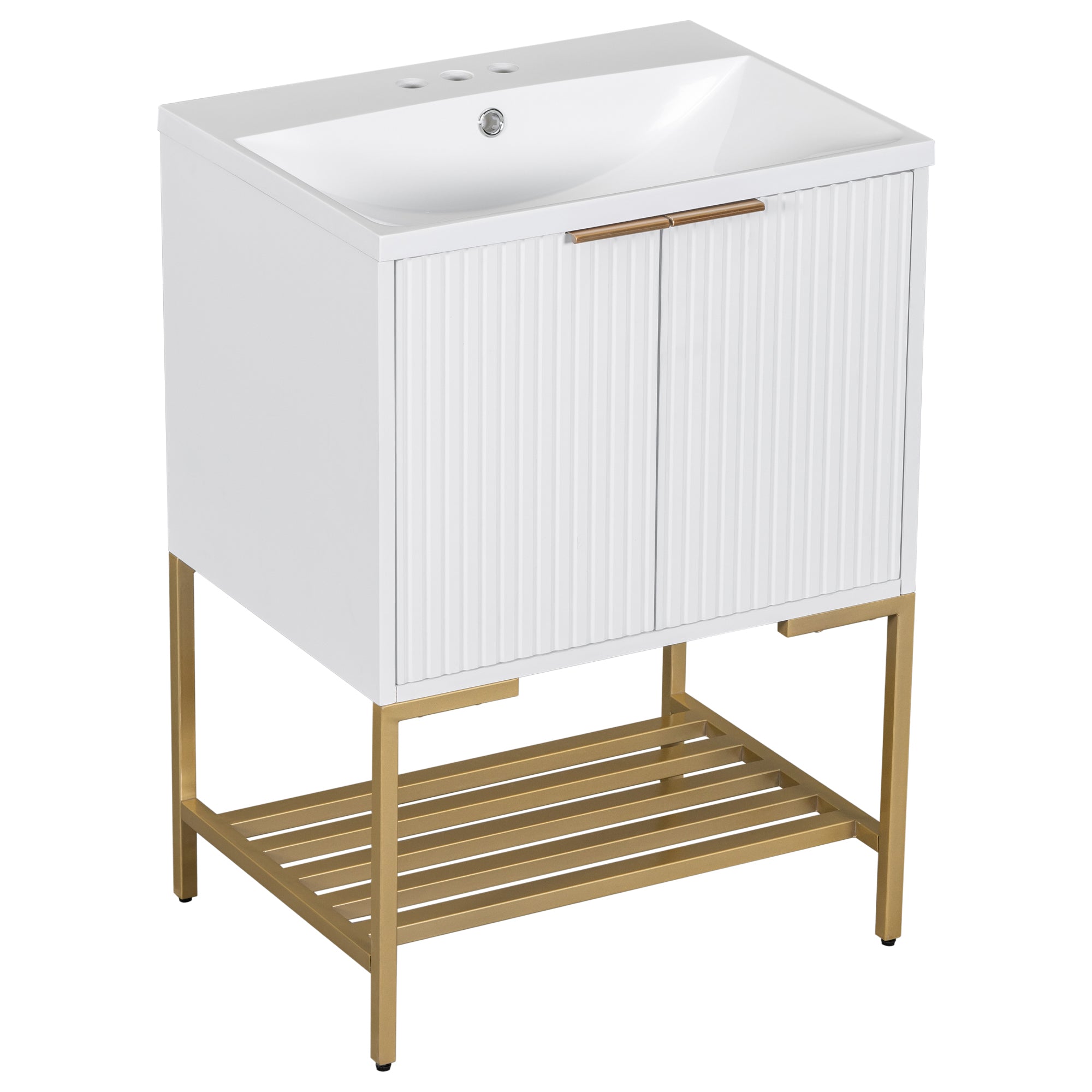 24 Inch MDF Freestanding Bathroom Vanity Set in White Integrated Ceramic Sink
