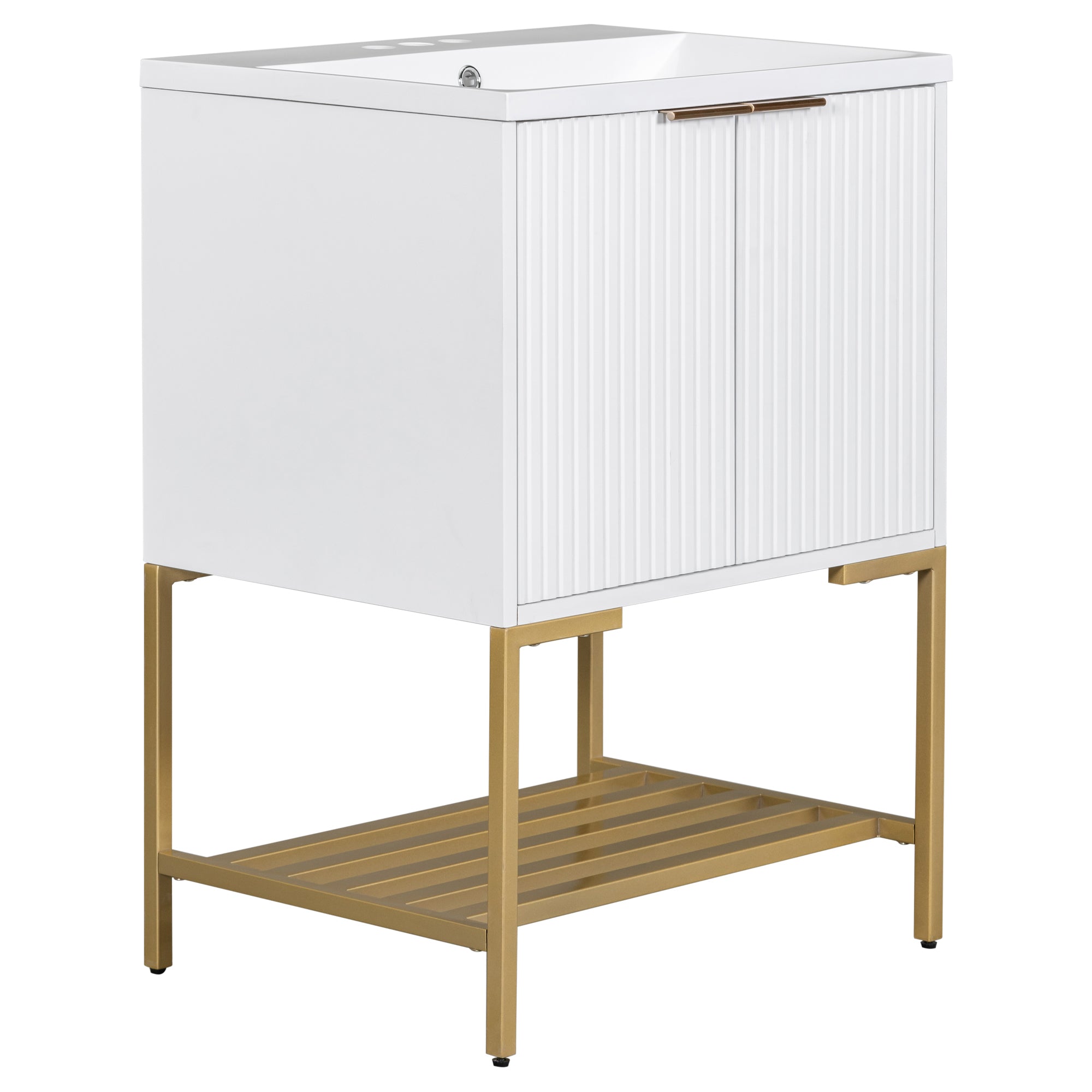 24 Inch MDF Freestanding Bathroom Vanity Set in White Integrated Ceramic Sink