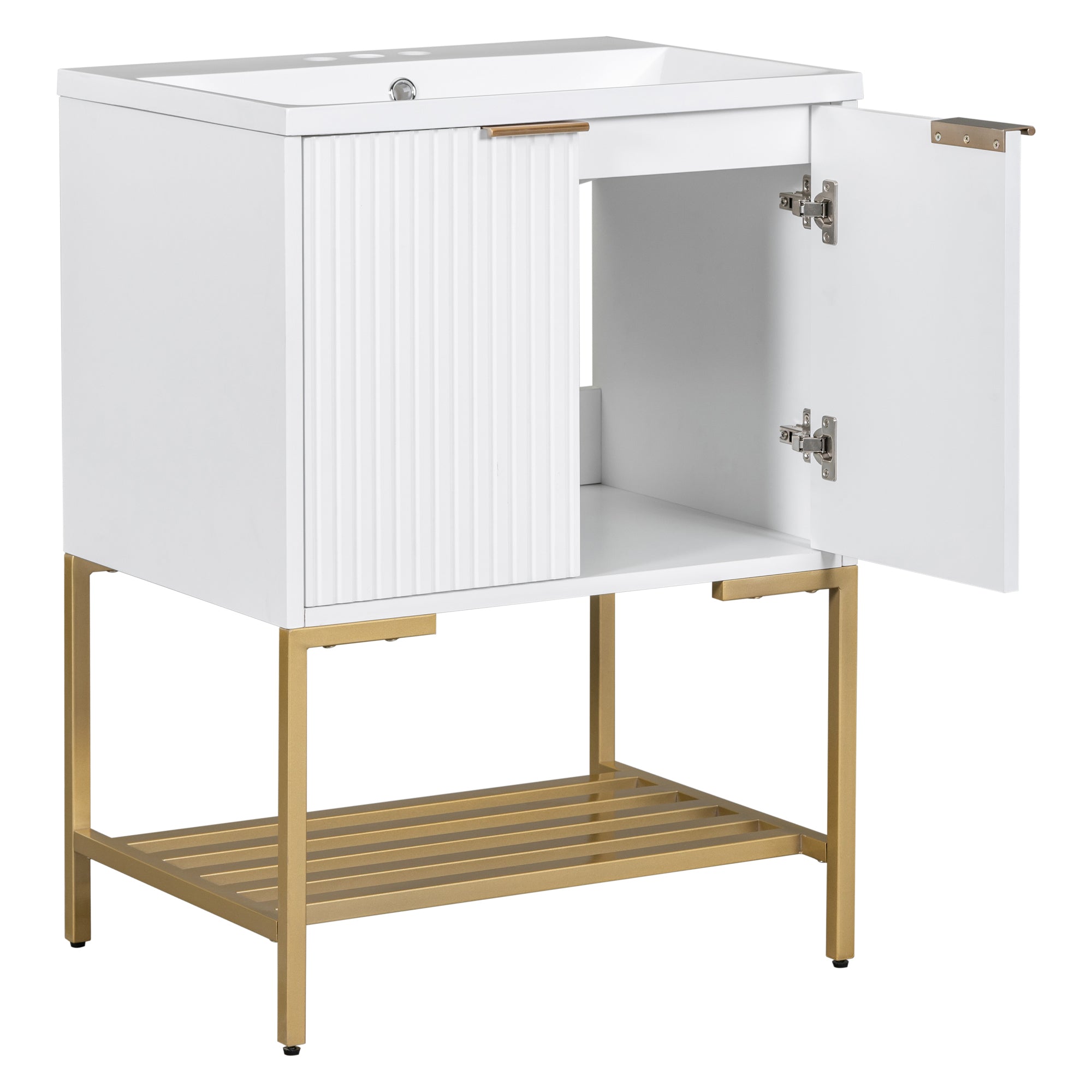 24 Inch MDF Freestanding Bathroom Vanity Set in White Integrated Ceramic Sink
