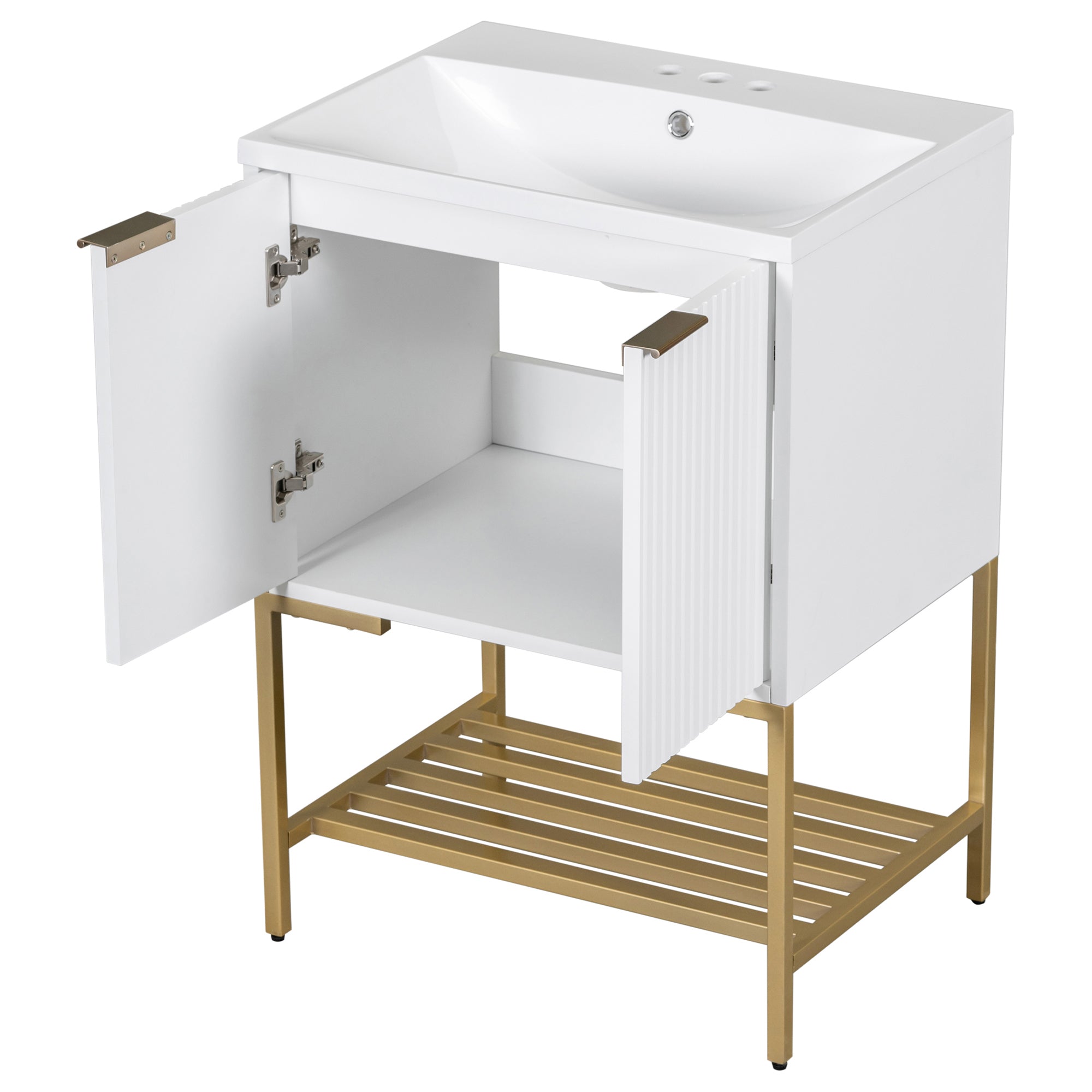 24 Inch MDF Freestanding Bathroom Vanity Set in White Integrated Ceramic Sink