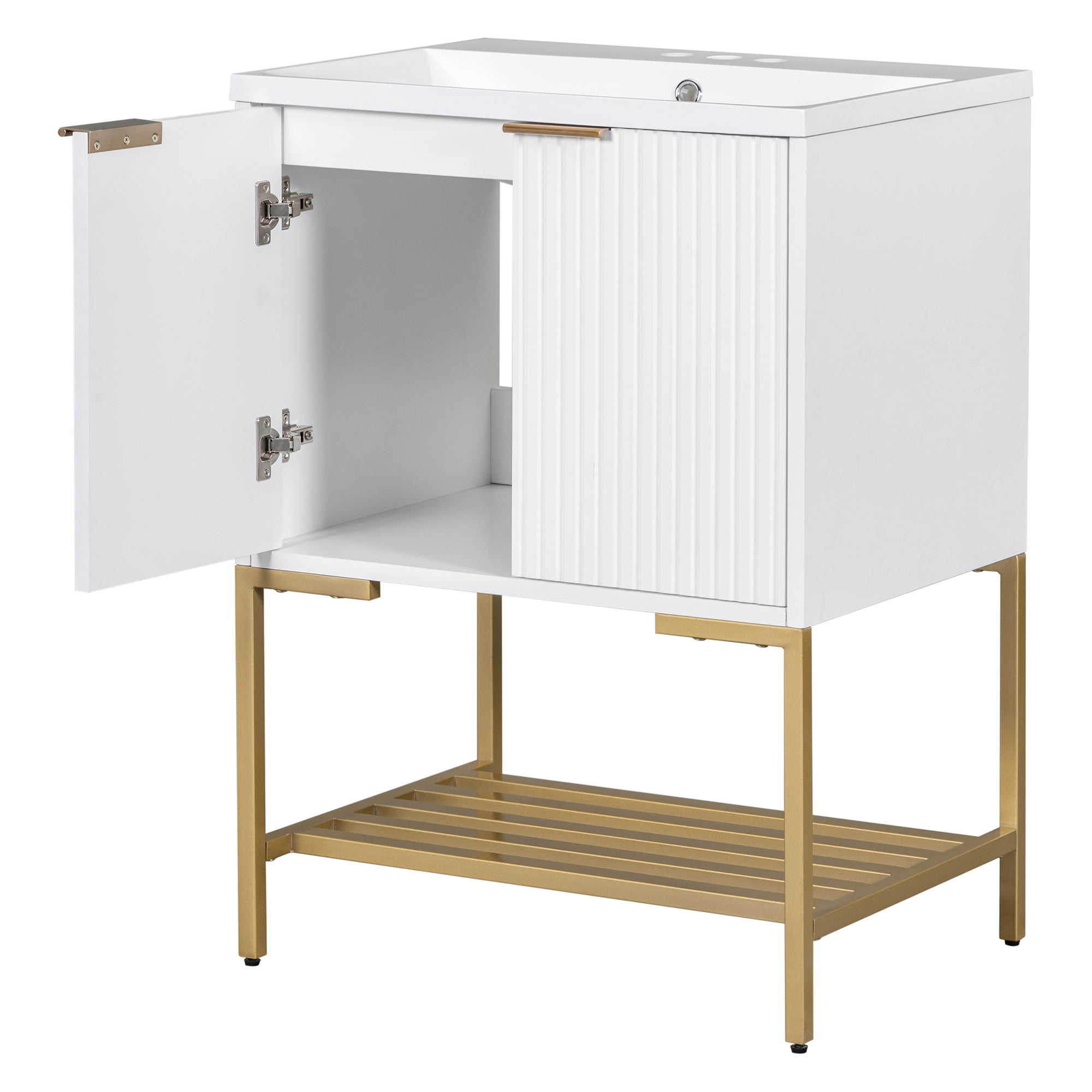 24 Inch MDF Freestanding Bathroom Vanity Set in White Integrated Ceramic Sink