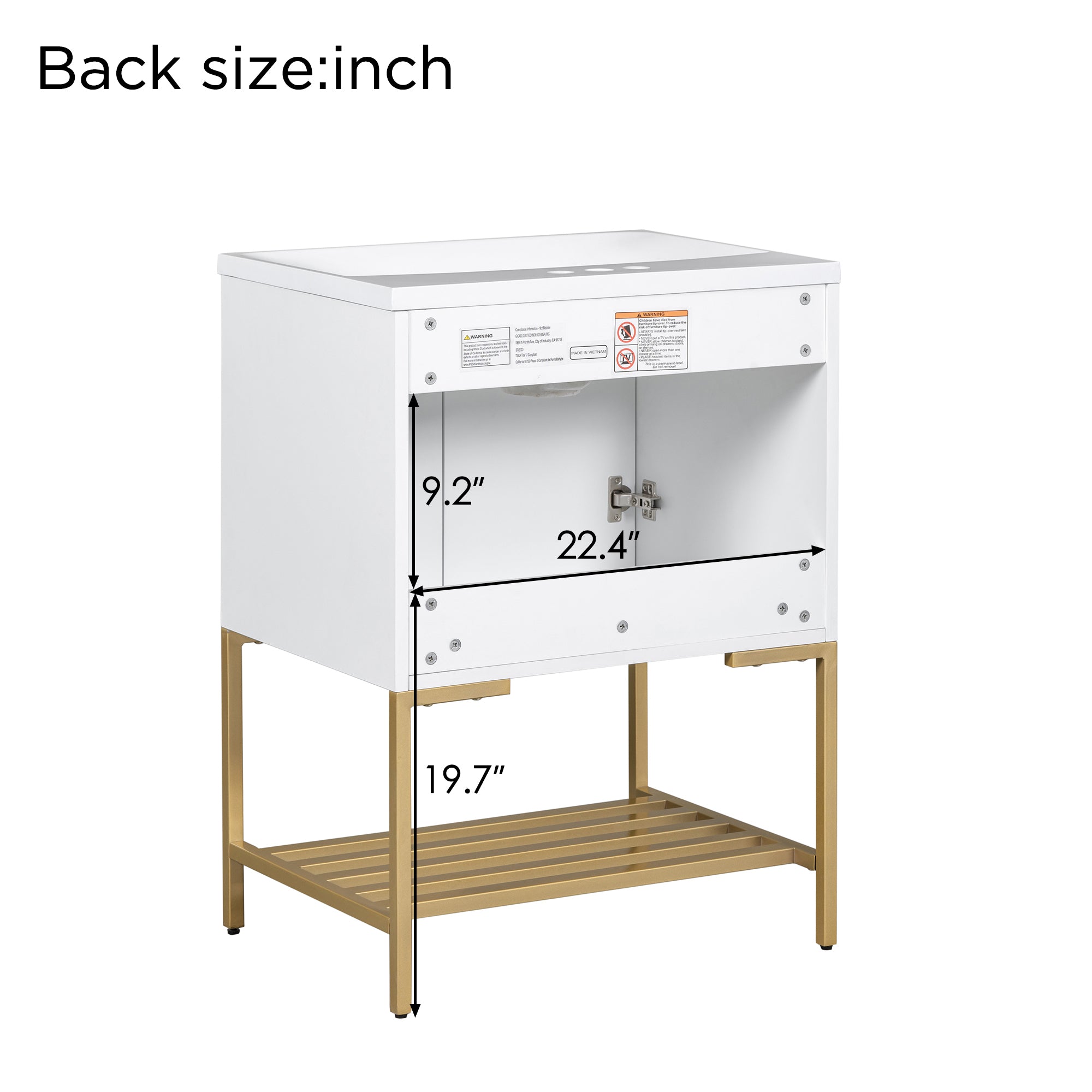 24 Inch MDF Freestanding Bathroom Vanity Set in White Integrated Ceramic Sink