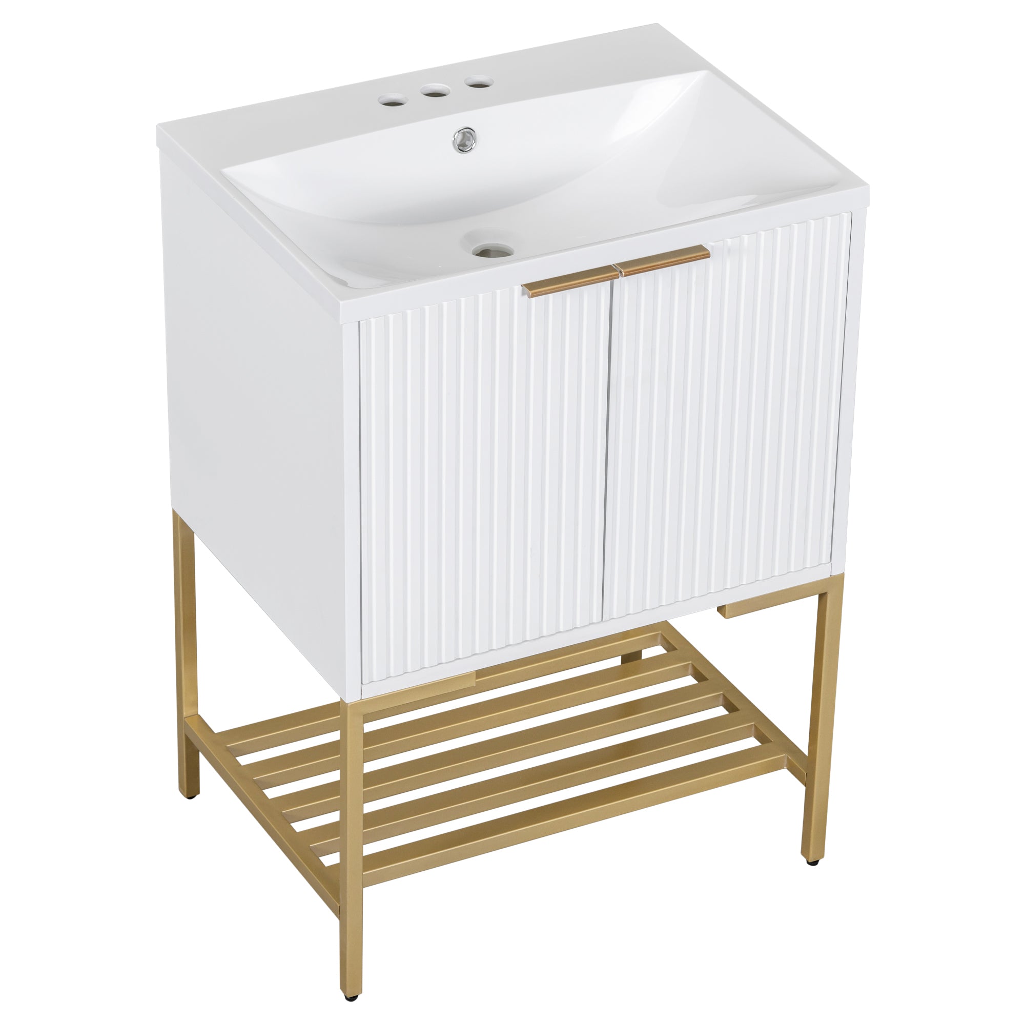 24 Inch MDF Freestanding Bathroom Vanity Set in White Integrated Ceramic Sink