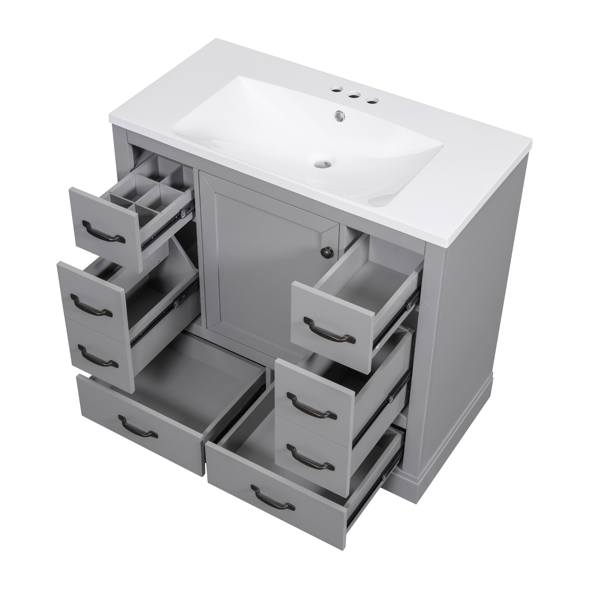 36 Inch MDF Freestanding Bathroom Vanity Set with Integrated Ceramic Sink