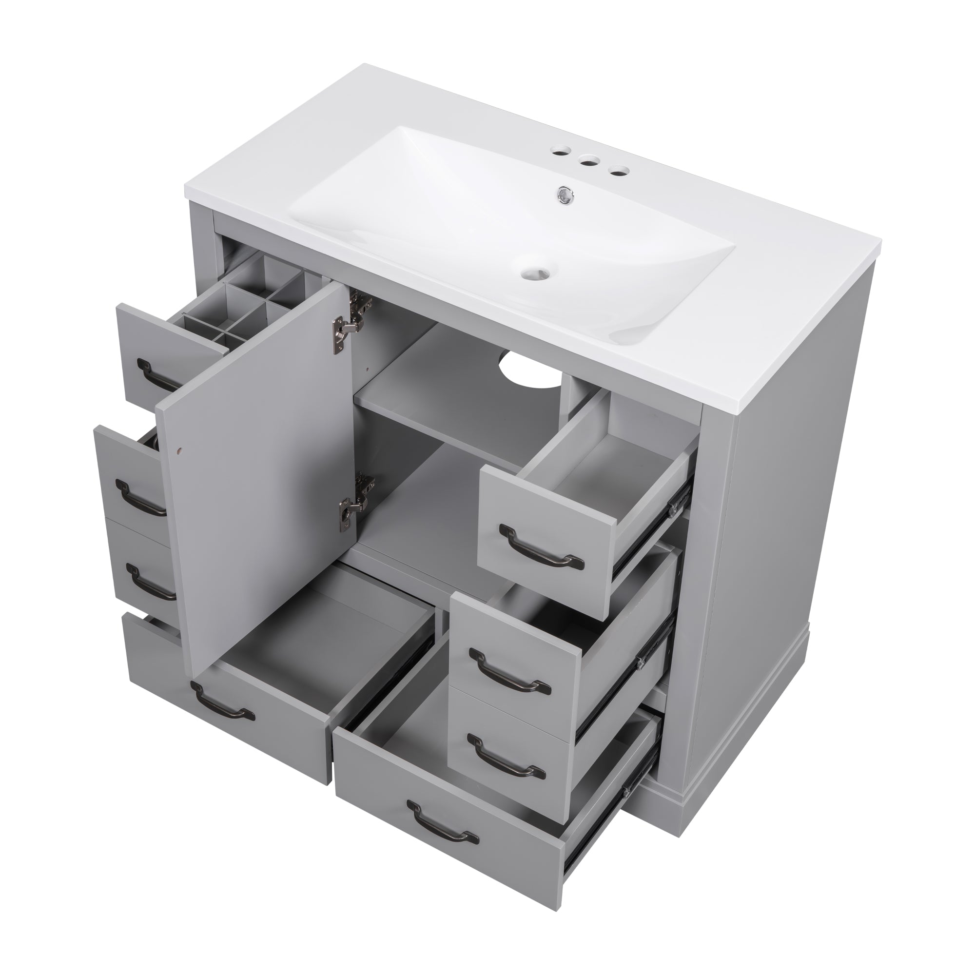 36 Inch MDF Freestanding Bathroom Vanity Set with Integrated Ceramic Sink